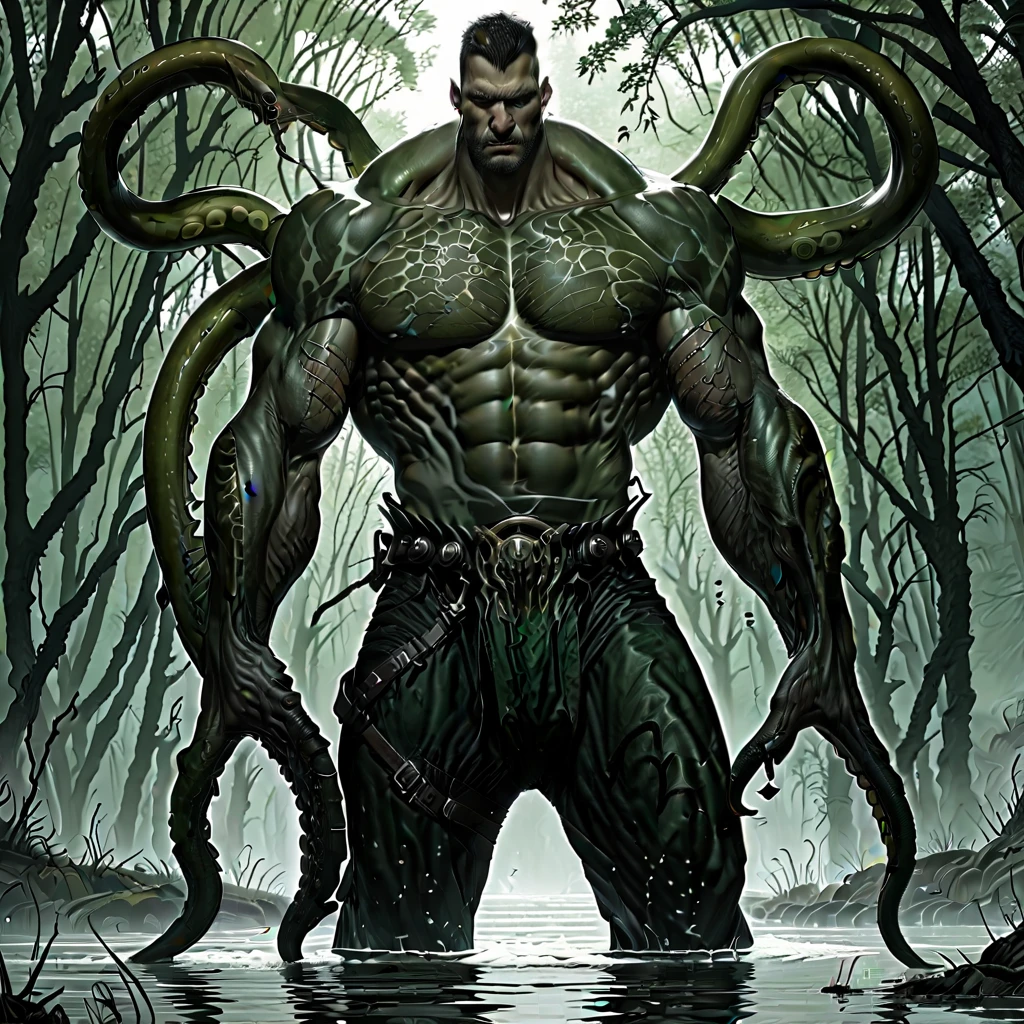 flexing,(venom:in black skin suit,venom head:1.5,black symbiote),(((nude:black slime latex body suit,full body black latex suit,))),crotch close up,hand on hips pose,sweat:1, best quality, (((in a black slime cave background))), detailed background, muscular male, big muscles,chunie(anatomy), (,by chunks by ross ,by null-ghost, by thebigslick, by darkgem, by honovy),cinematic light