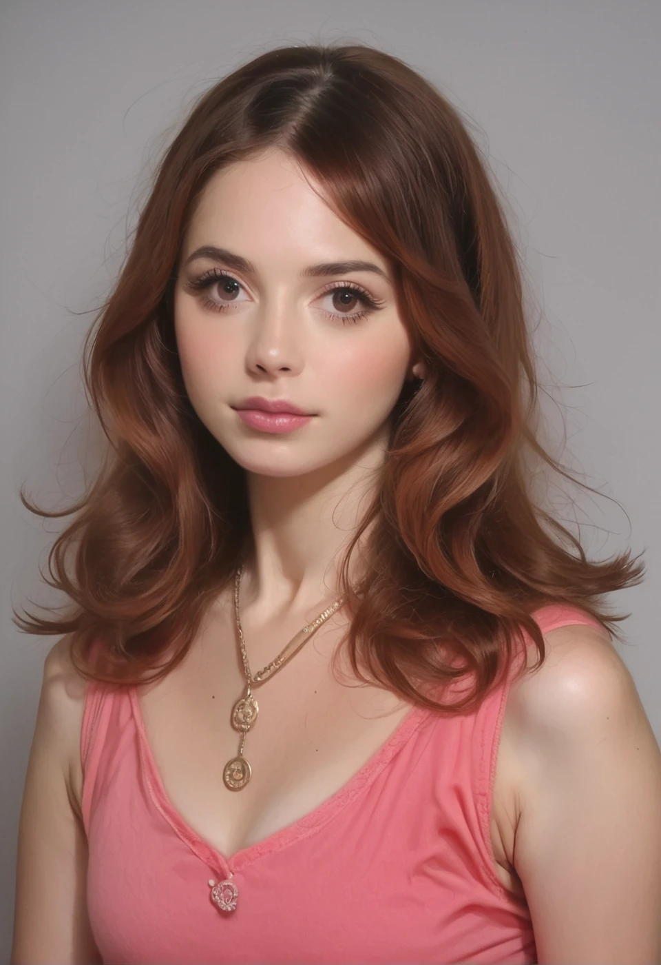 Arafed woman with long red hair wearing a pink top - SeaArt AI