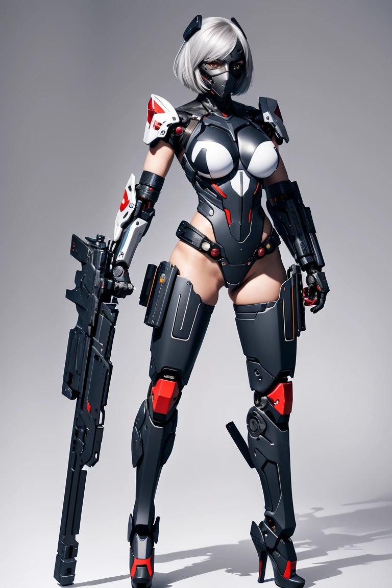 ((Masterpiece, best quality)), edgQuality,smile,realistic,photorealistic
wearing edgMechagirl, breasts, looking at viewer, short hair, large breasts, simple background, white background, holding, cleavage, standing, full body, grey hair, holding weapon, hair over one eye, high heels, gun, mask, shoulder armor, holding gun, dual wielding, mouth mask, cyborg, mechanical legs, ninja mask
<lora:edgMechaGirlv1-5:1>