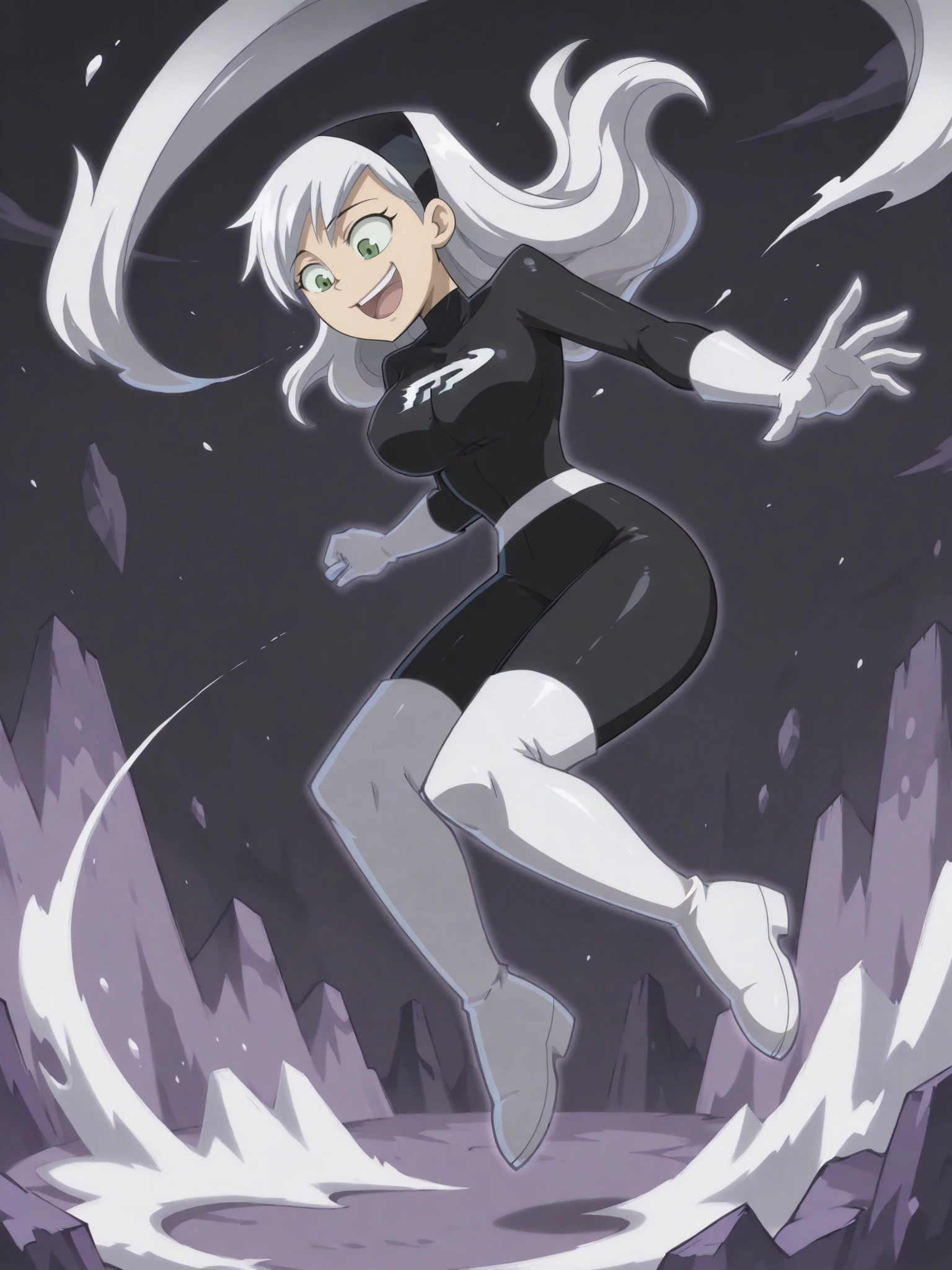 danny_phantom, 1girl, solo, green_eyes, white_hair, black_hairband, long_hair, black_bodysuit, large_breasts,
1girl, solo, green_eyes, white_hair, hairband, long_hair, bodysuit,gloves, smile, black_background, open_mouth, boots, thigh_boots, full_body, multicolored_hair, white_gloves, two-tone_hair, black_bodysuit, black_hairband, breasts, :d, looking_down, white_footwear,
<lora:Danny_Phantom_Character_Illustrious_SD8:1>
<lora:Fairy_Tail_Waterpark_OVA_Illustrious_SD8:.75>
