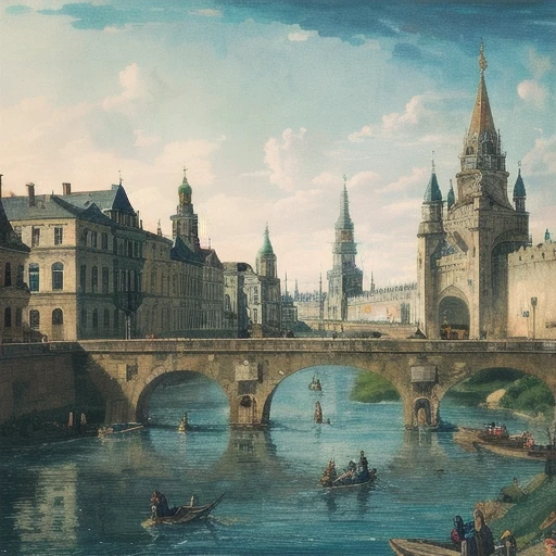 no humans, very wide shot, scenary, old painting, traditional media, antique, perspective, outdoors, (building, city, castle, people, bridge), wallpaper, uncensored, unparalleled masterpiece, finely detail, incredibly absurdres, perfect artwork, highres, concept art, elegant, extremely detailed, intricate, professionally color graded, UHD, HDR, 32K, 16K, professional illustration, vibrant details, abstract beauty, (fyodor alekseyev) <lora:BT_Fyodor_Alekseyev_v1:0.5>