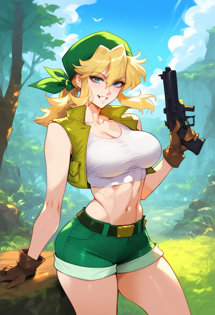 score_9, score_8_up, score_7_up, score_6_up, score_5_up, score_4_up, masterpiece, best quality, BREAK,
1girl, outdoors, warzone, <lora:Eri_Metal_Slug_Pony:1> eri_metalslug, blonde hair female, bandana, breasts, crop top, shorts, midriff, gloves, gun <lora:TruckKun_Style_Lora_V3:1>