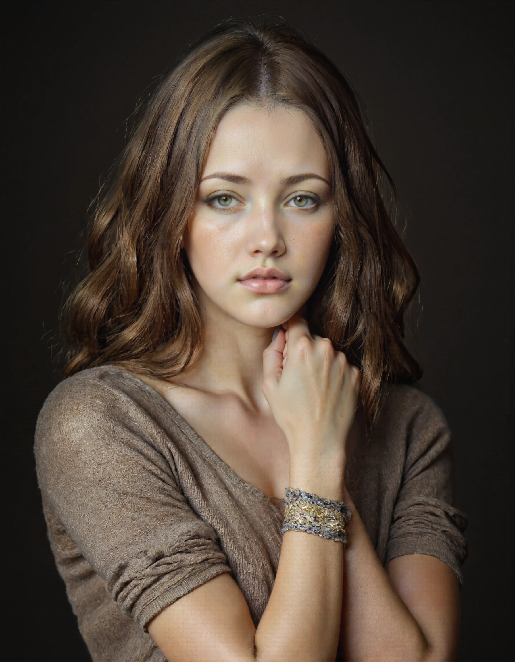 portrait of pretty woman, <lora:nadyansfw:1>, <lora:TW_Makeup:0.5>, divine, elegant, intricate, beautiful, highly detailed, dramatic light, sharp focus, attractive, modern, futuristic, elaborate, glowing, complex, amazing composition, clear, artistic, color, rich deep colors, ambient background
