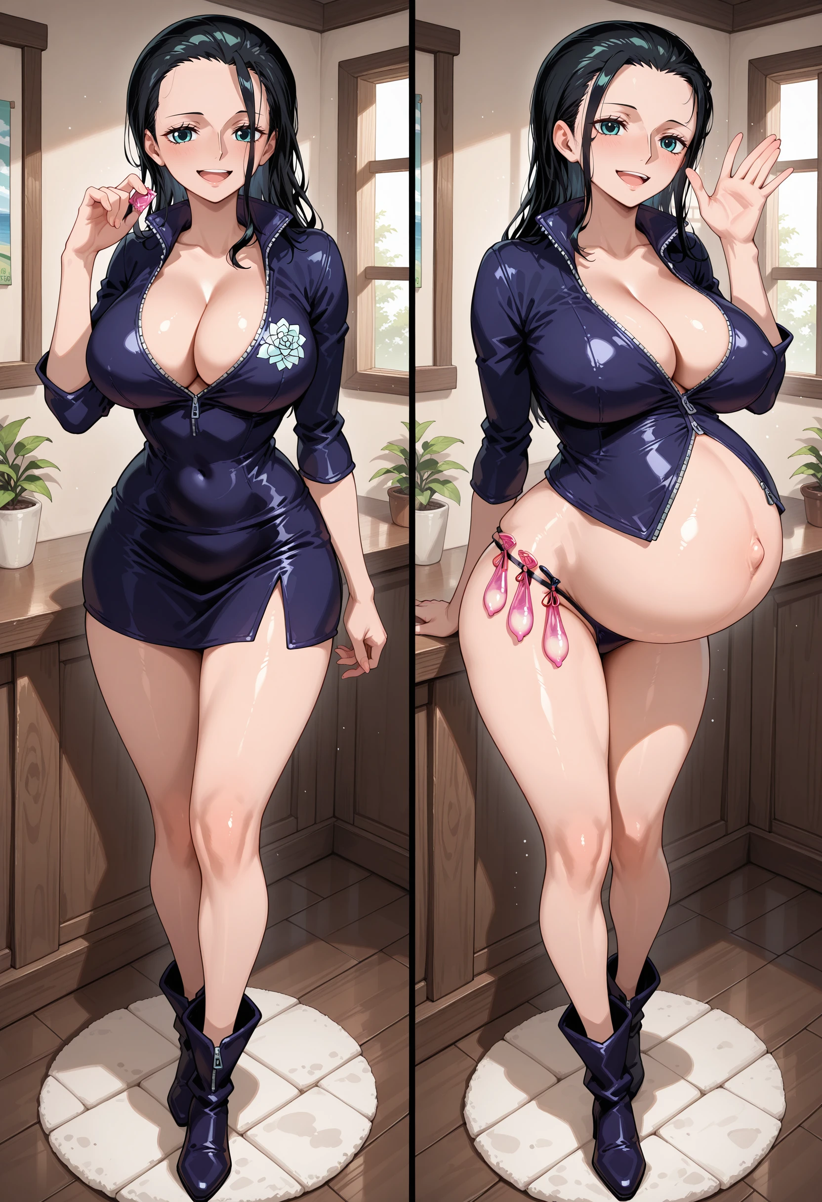 (masterpiece), (Highest quality), (((High resolution))), (Rebis style), (takao_Kantai Collection), Black Hair_bob cut, (Highly detailed face),Erotic,((bimbo body)),Perfect Breasts,(huge breasts:1.5),sexy,(Perfect body line),Narrow waist, (Dark Skin), Costume change:(Venus bikini), (dirty Public restroom), (perfect full body)。