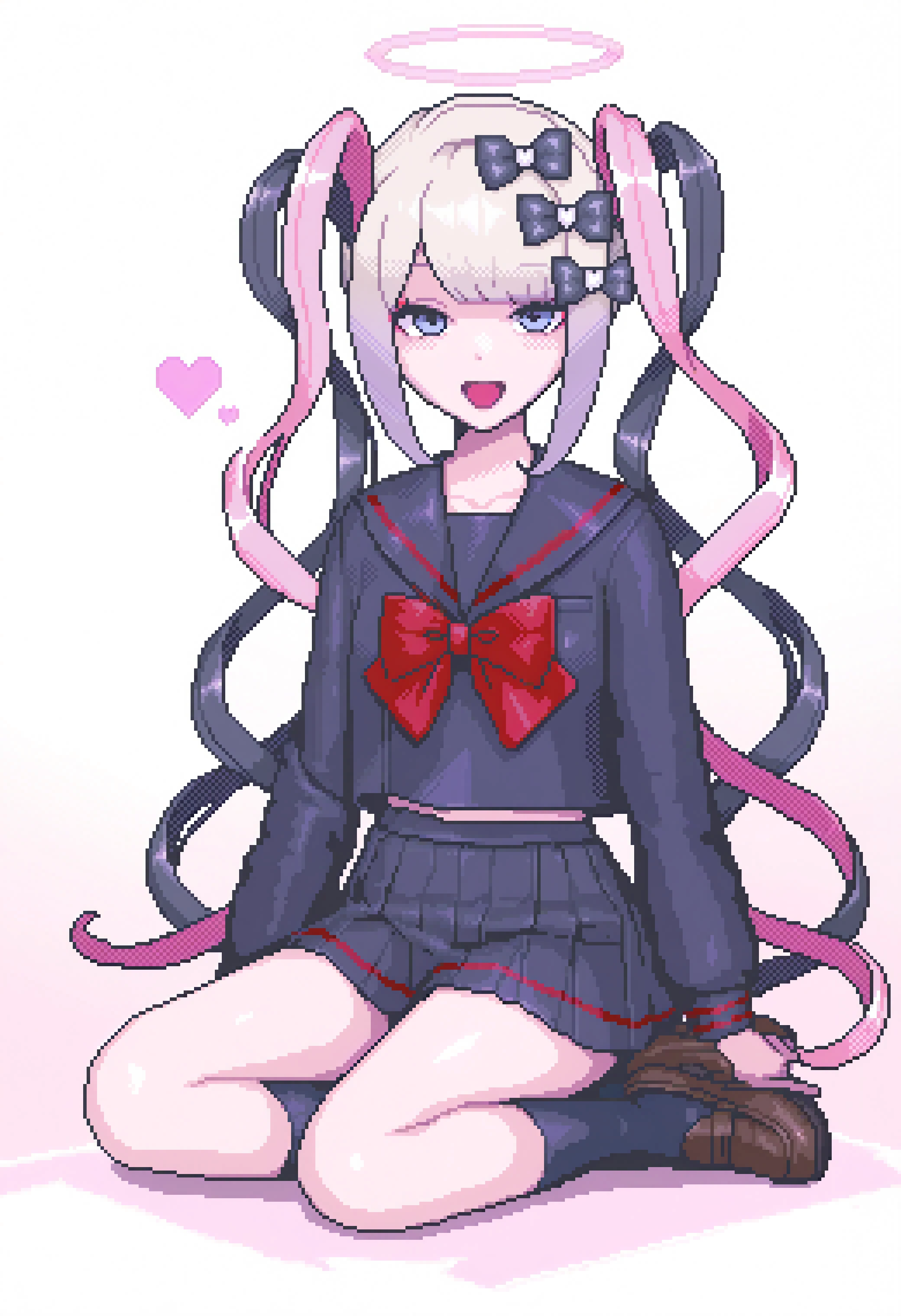 chouzetsusaikawa_tenshi-chan
masterpiece best quality, newest,
1girl, solo, sitting, full body, serafuku, pleated skirt, halo, :D, yokozuwari, heart, happy