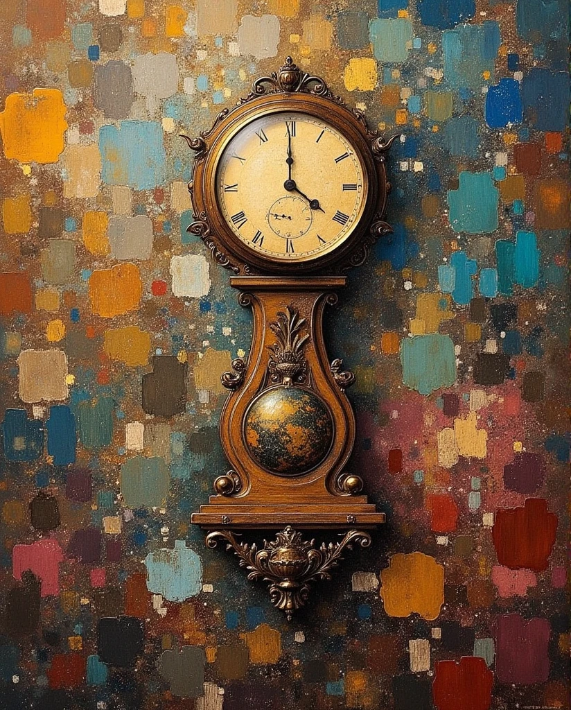 abstract_arts,abstract_arts,Vintage Clock Amidst a Colorful Abstract Background