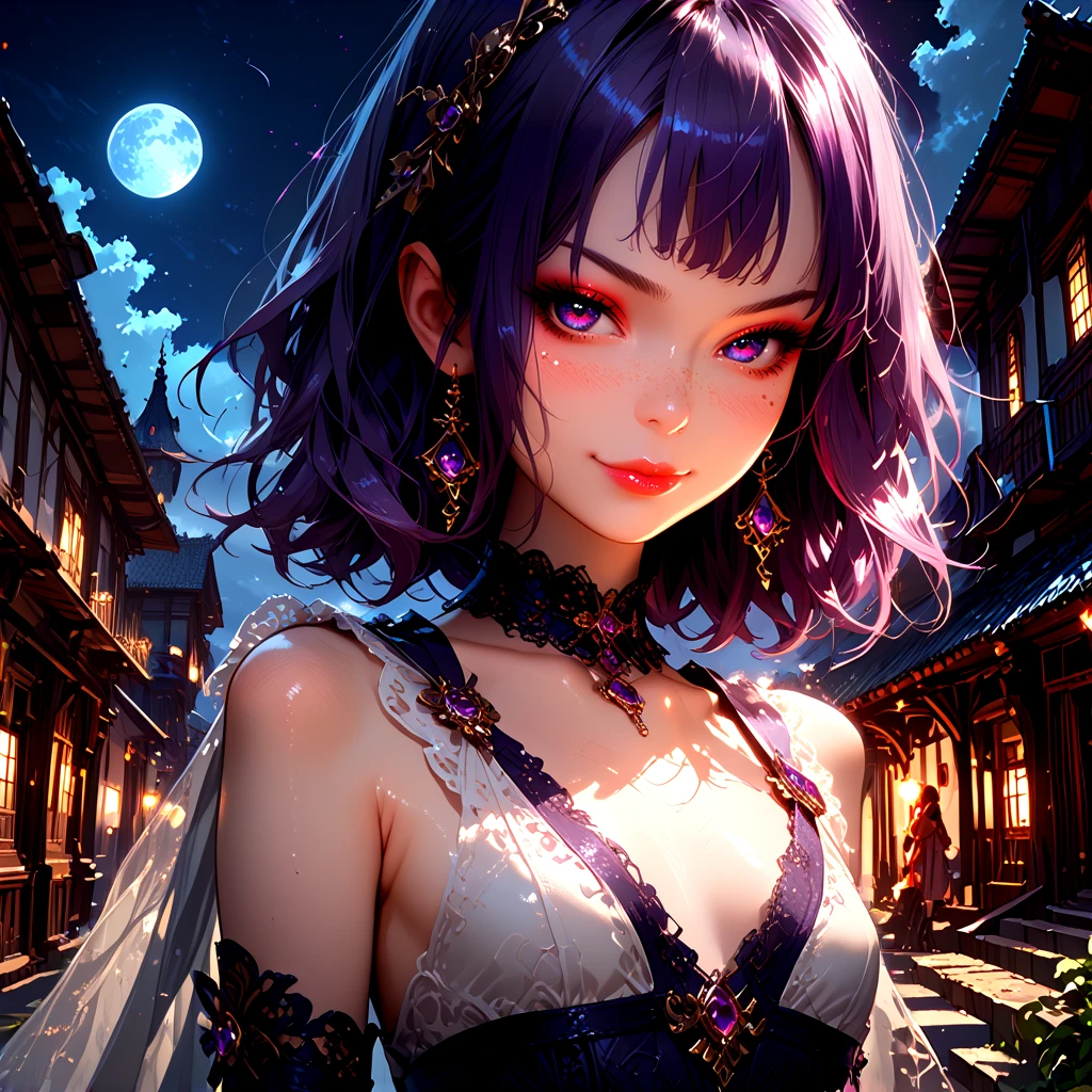 <lora:Fjola-000007:0.5>, Fjola, purple hair, purple eyes, facing viewer, small breasts, gloves, boots, closed mouth smirk,
outside, on the top of a building at night,
1 girl, cute, (petite), (red lips:0.8), sultry look, seductive,
(Full body shot:0.7),
<lora:detailed_notrigger:1>,
PonyScores7,
<lora:MythP0rtr4itStyle:0.4> mythp0rt,
epic beautiful lighting, god rays, moonlight beams, volumetric lighting, rim lighting, nighttime scene, blue moon,
masterpiece, beautiful and detailed brightness, (goosebumps:0.5), subsurface scattering, ultra realistic, textured skin, visible skin detail, skin fuzz