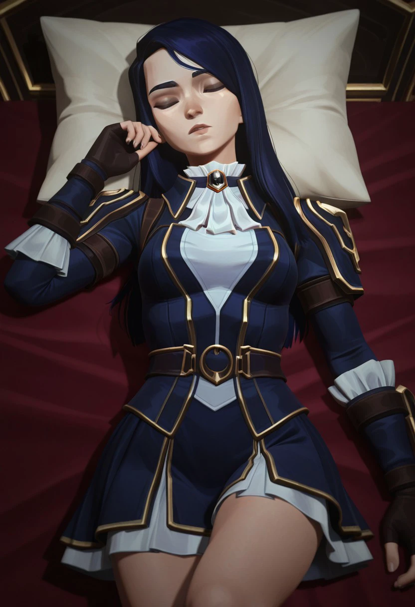 (masterpiece, best quality), intricate details,
1girl, <lora:caitlyn:0.7> caitlyn, long hair, dark blue hair,
indoors, bedroom, <lora:attire_blacksurvcorp-10:0.8> blksurvcorp, breastplate, emblem, belt,
leaning foward, sweating, <lora:sensualface_type3:1>