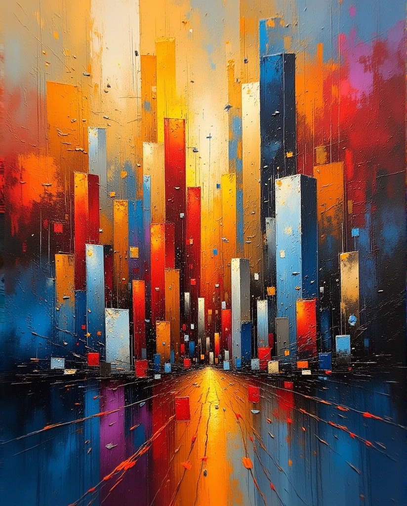 abstract_arts, Vibrant Abstract Cityscape with Reflections