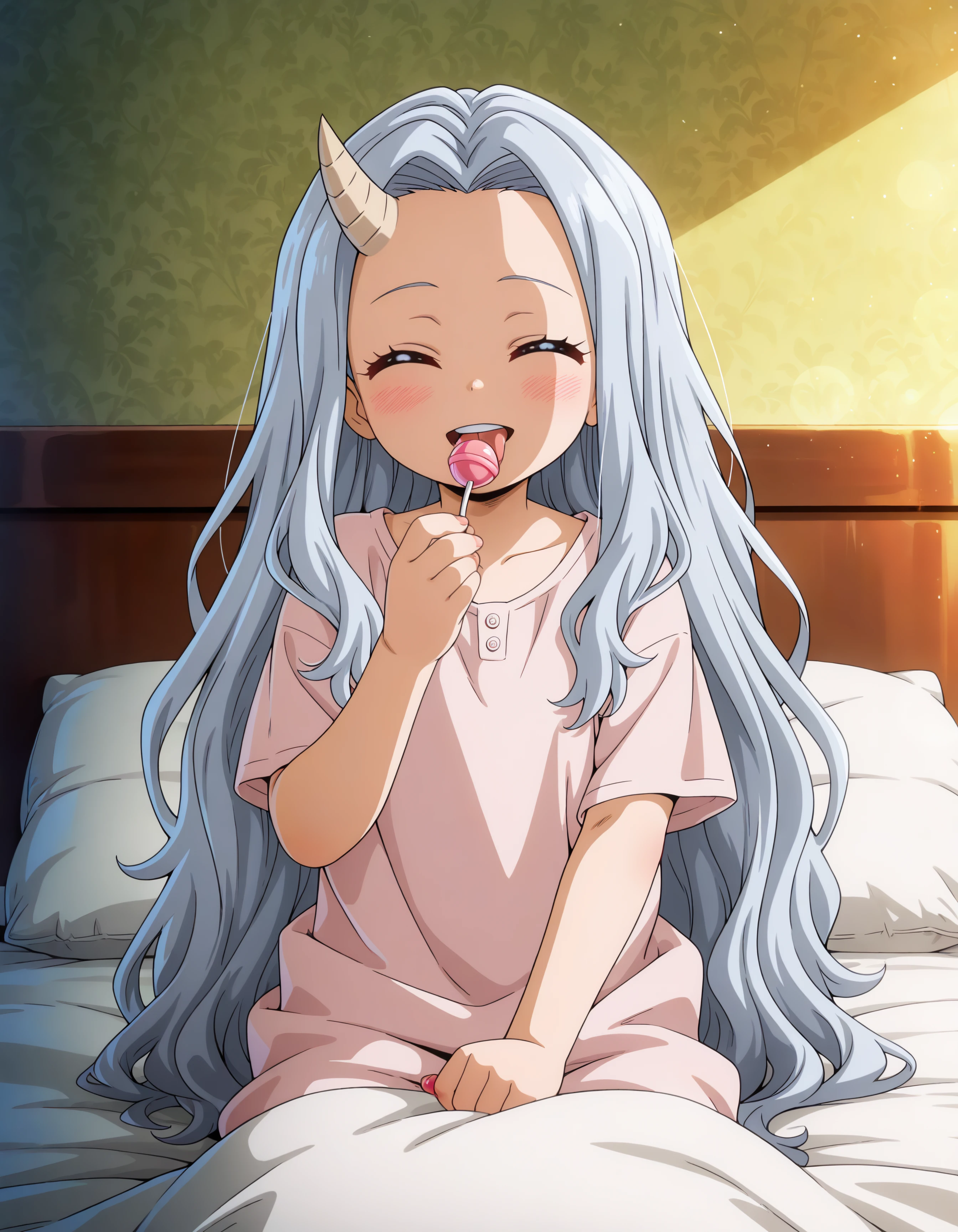 1girl, eri_mha, (one horn, horn on right side), (happy, on bed, licking lollipop, extreme cute), kawaii, hdr, high contrast, upscaled,
(masterpiece, best quality, absurdres), masterpiece, highres, perfect anatomy, anime style, anime screenshot, 8k wallpaper, ultra high quality, (extremely detailed cg), (perfect lighting), (sharp image), AddXL