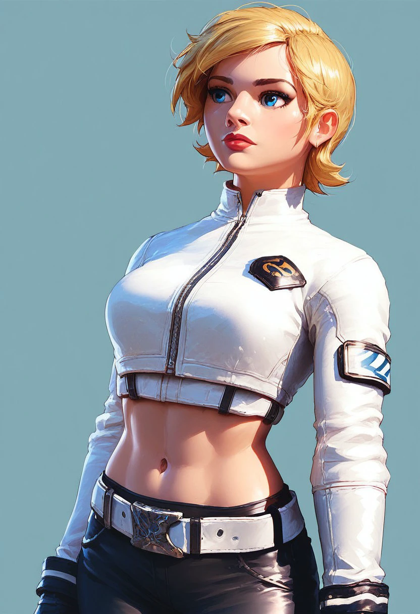 score_9, score_8_up, score_7_up, 1girl, SSX3,
Elise_Riggs,
1girl, solo, blonde hair, short hair, blue eyes, gloves, midriff, belt, navel, white jacket, black pants,