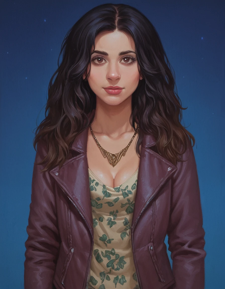 score_9, score_8_up, score_7_up, zPDXL, masterpiece, <lora:sn0wStyle:1> <lora:HKHorrorXL:1>1girl, solo, jewelry, breasts, black hair, cleavage, brown eyes, necklace, ring, long hair, underwear, realistic, jacket, looking at viewer, blue background, kelly maxwell<lora:Kelly_Maxwell_Ash_VS_Evil_Dead_2015:0.8> forest, night,