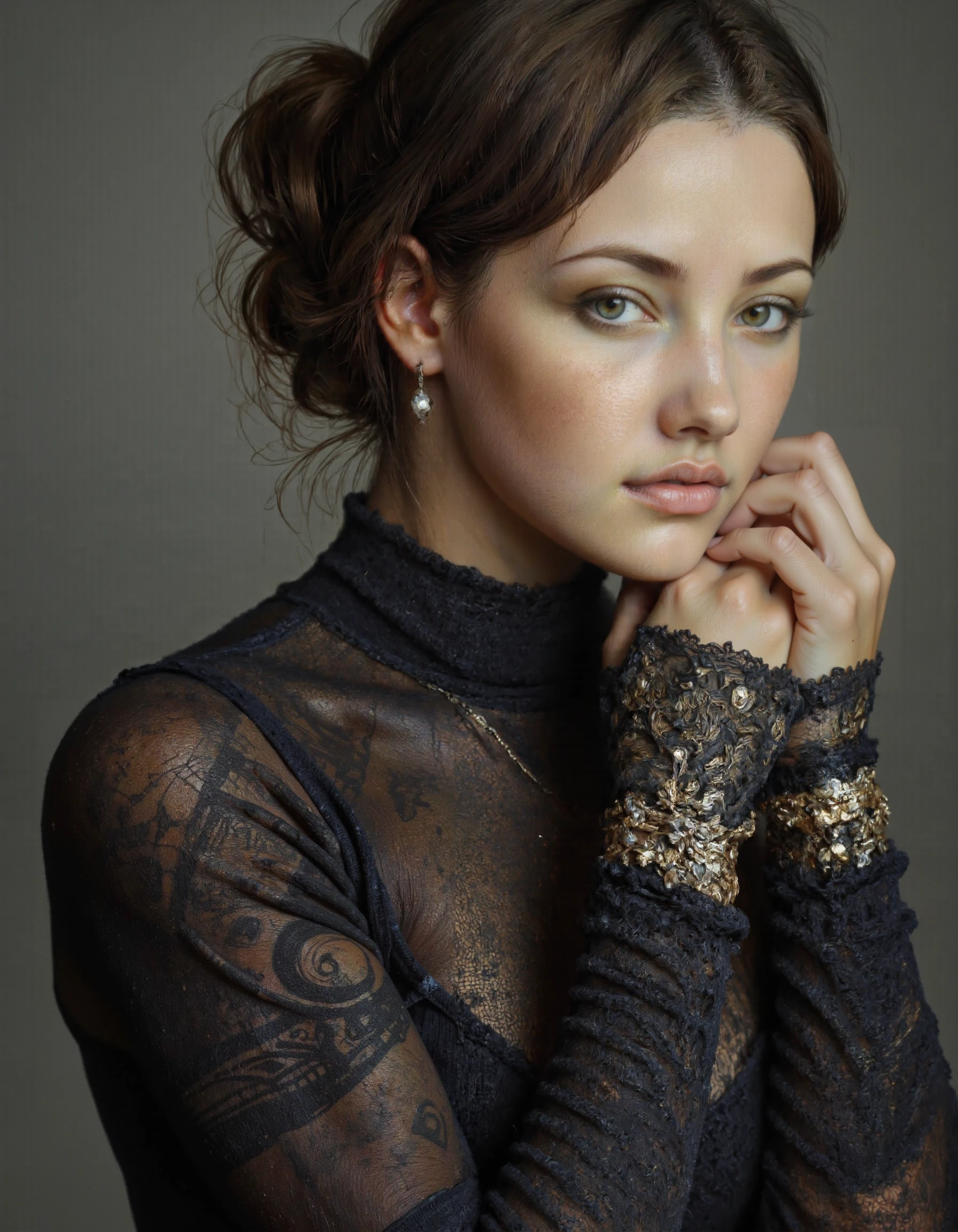 portrait of pretty woman, <lora:nadyansfw:1>, <lora:TW_Makeup:0.5>, divine, elegant, intricate, beautiful, highly detailed, dramatic light, sharp focus, attractive, modern, futuristic, elaborate, glowing, complex, amazing composition, clear, artistic, color, rich deep colors, ambient background
