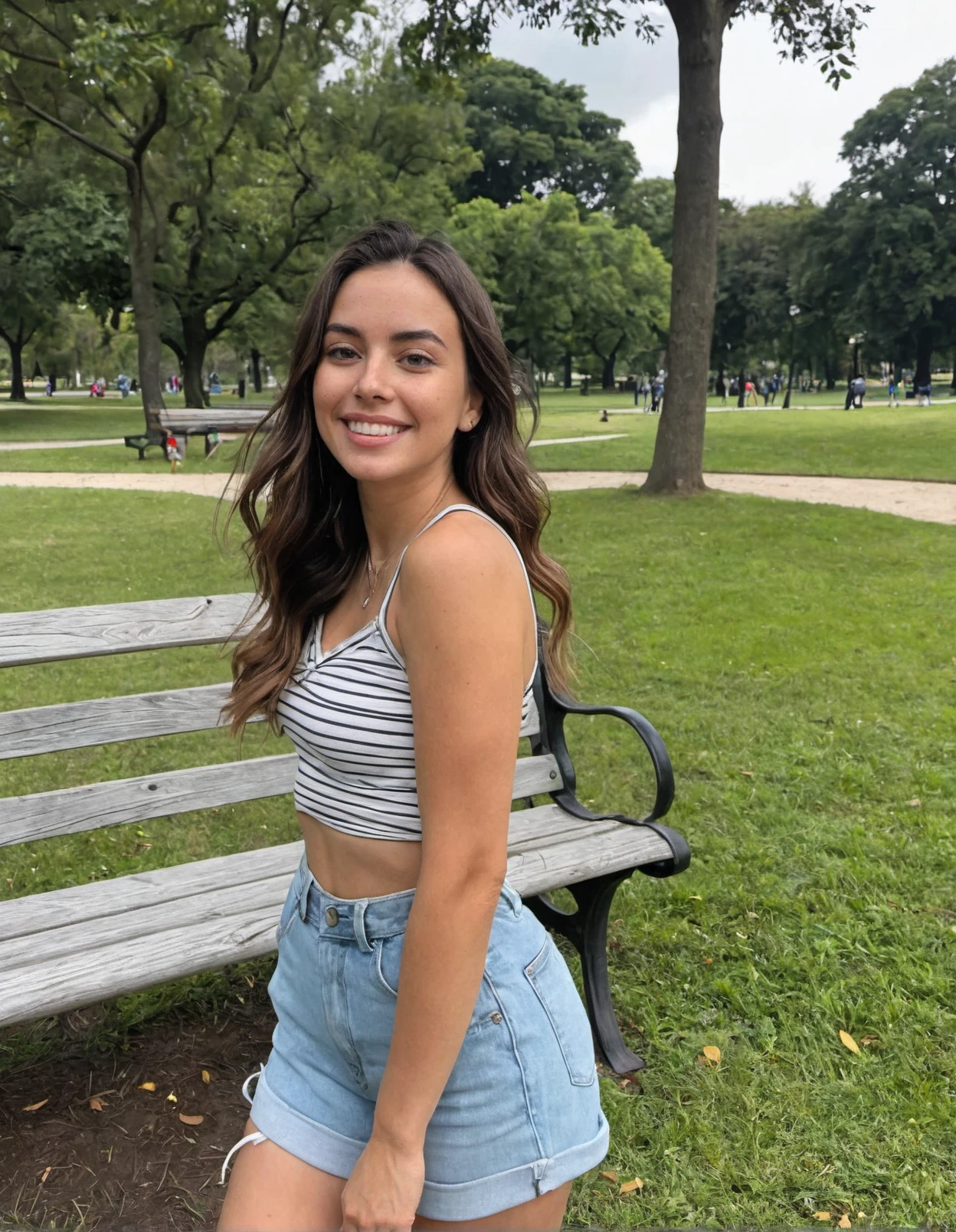 a candid photo of a 26 year old woman at the park wearing a casual outfit, Instagram,