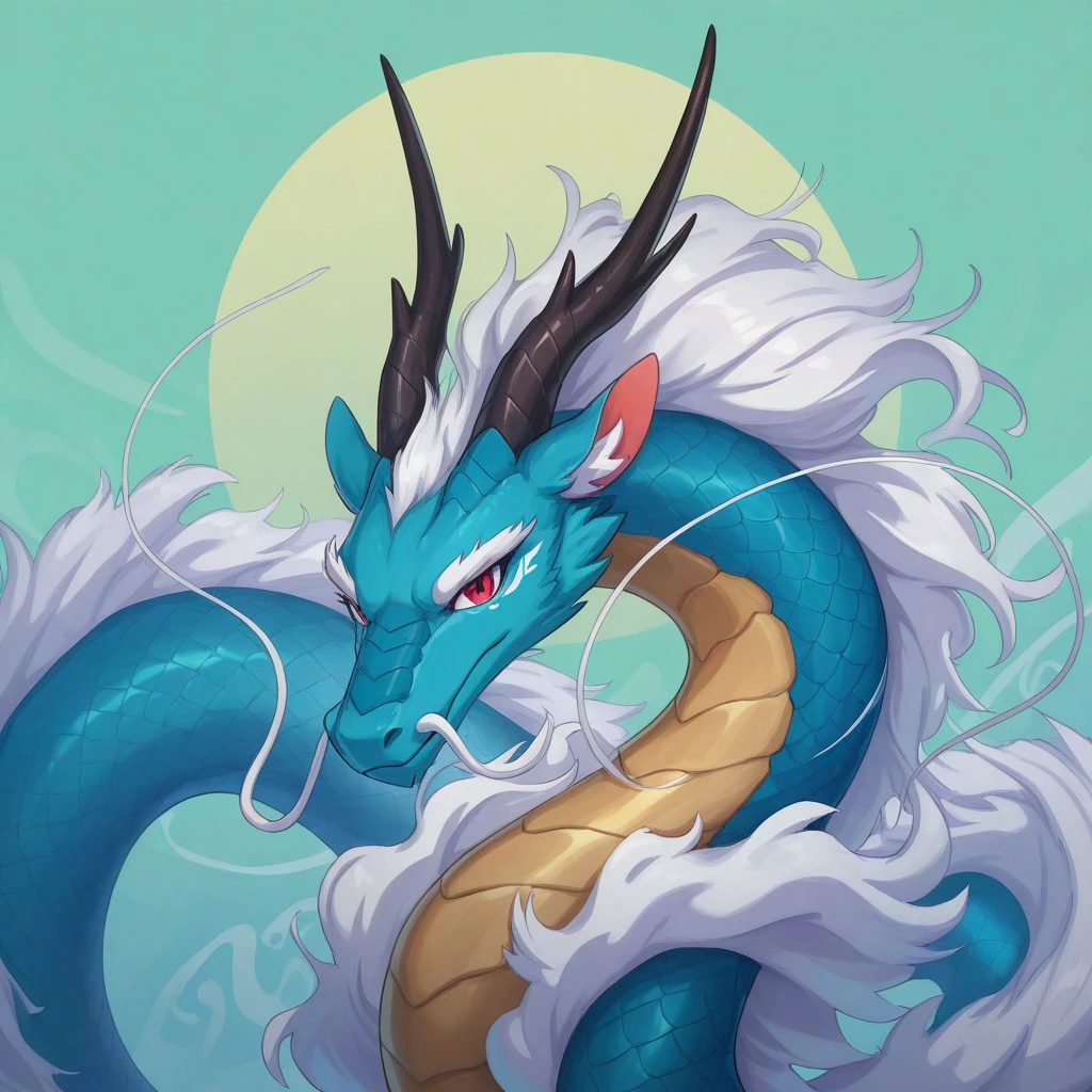 masterpiece, best quality, newest, absurdres, highres, anime, anime style, Lung-Easter-Dragon-IL-V1.0, Dragon, Eastern Dragon, green scales, red eyes, horns, dragon horns, multiple horns,