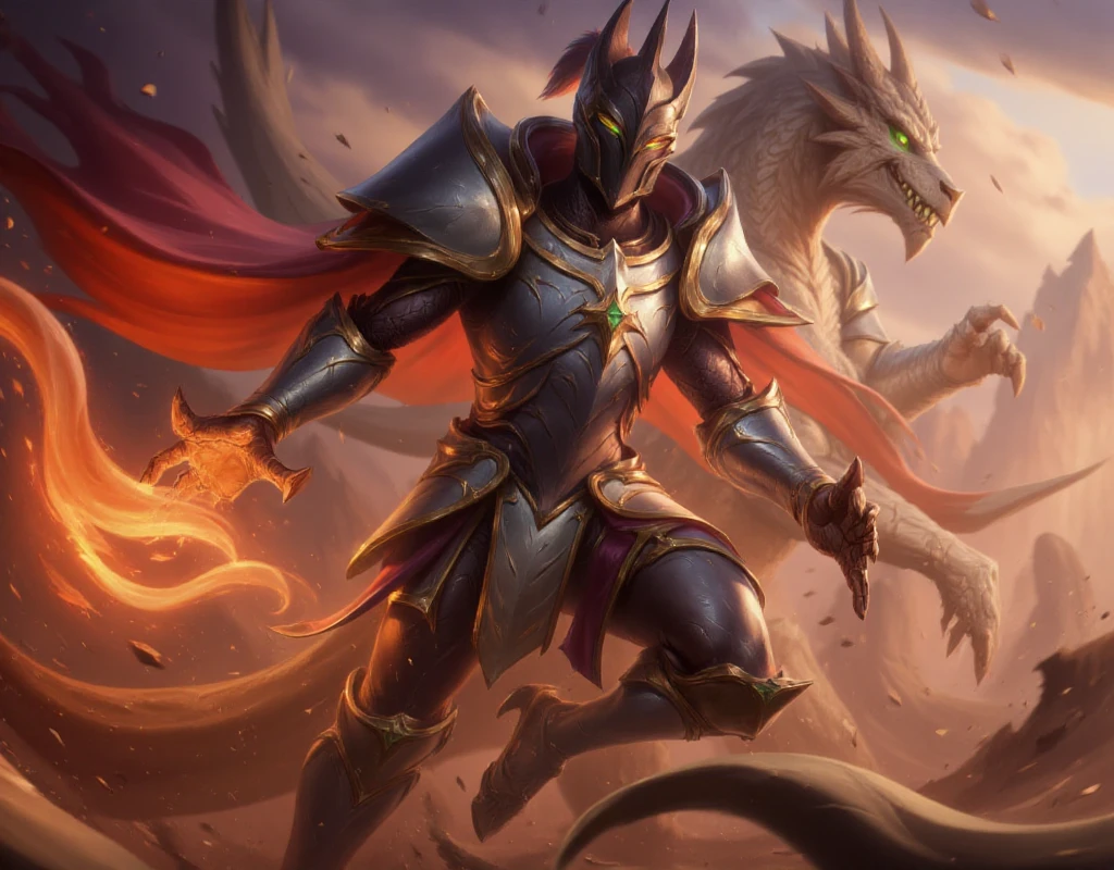 <lora:League of legends Artwork Style:0.9> league legends artwork, style. a knight with a dragon