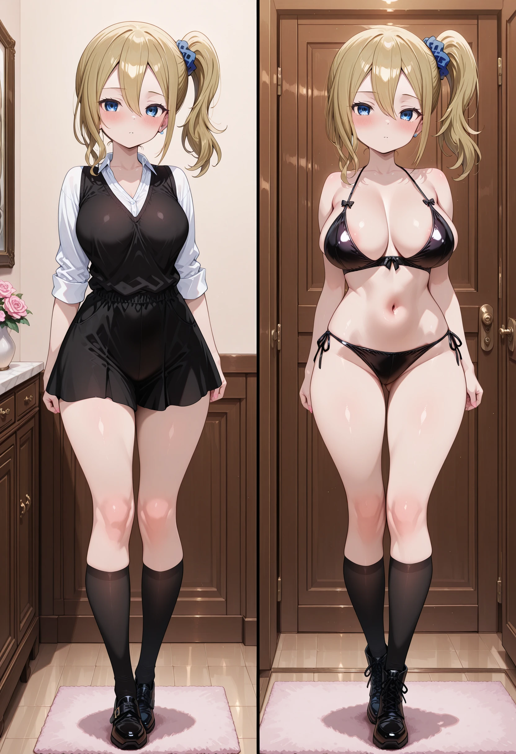 (2girls:1.5), (giantess:1.2), (height_difference:1.5), (size_difference:1.3), (yuri:1.4), looking at another, a giantess next to a minigirl, a minigirl next to a giantess, a giantess looking down at a minigirl, simple background, she is much taller than her, serafuku, smug, happy, scared, (A high resolution,ultra-delicate,best quality, masterpiece, Best quality at best), NFSW, absurderes, high resolution, ((best quality)), ((ultra-detailed)), beautiful face, (large_breasts:1.3)