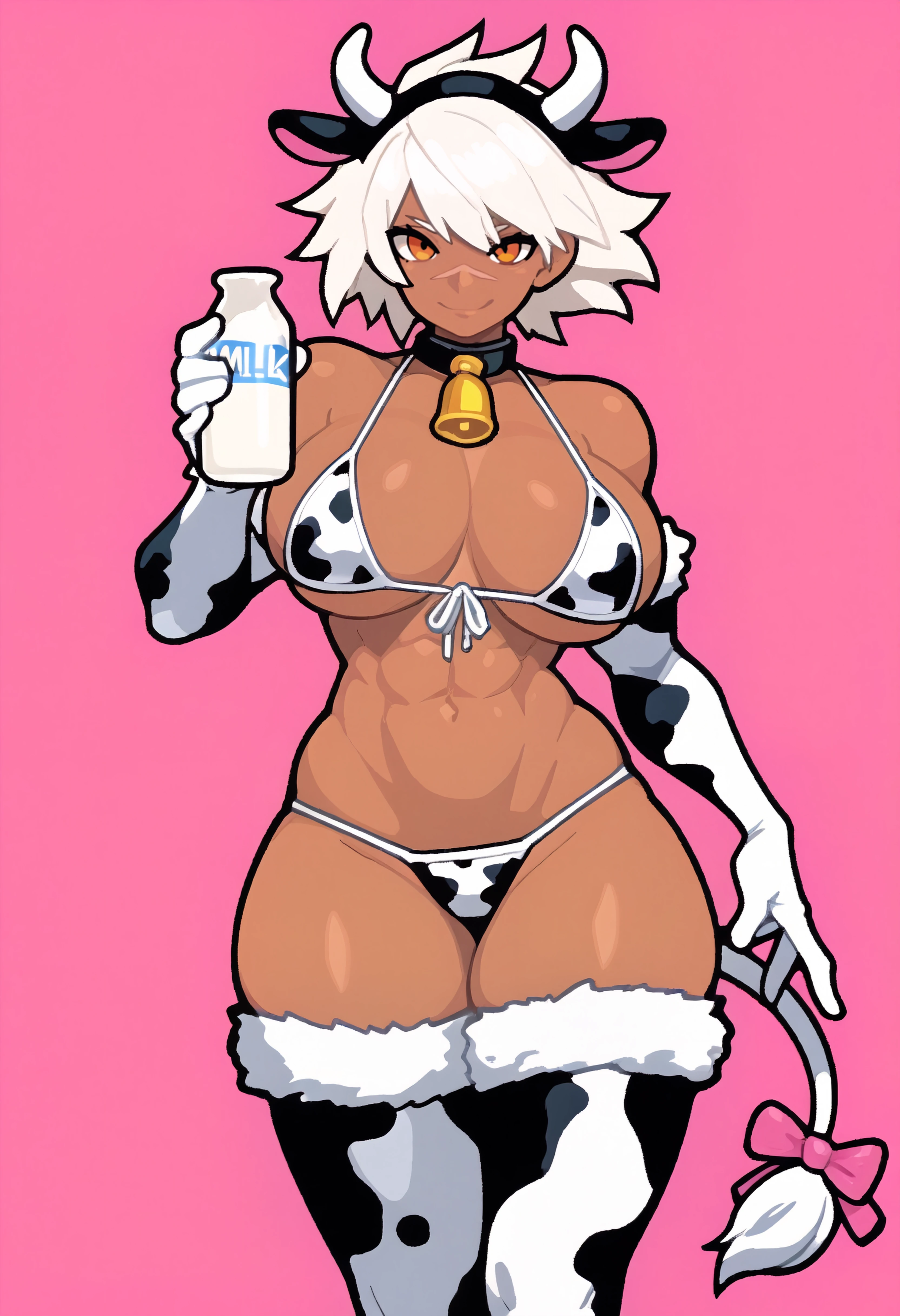 Pale skinned woman with burn scars on her left arm and below her left eye with silver hair, , big hips and silver colored eyes. uterus full of milk, modest tits