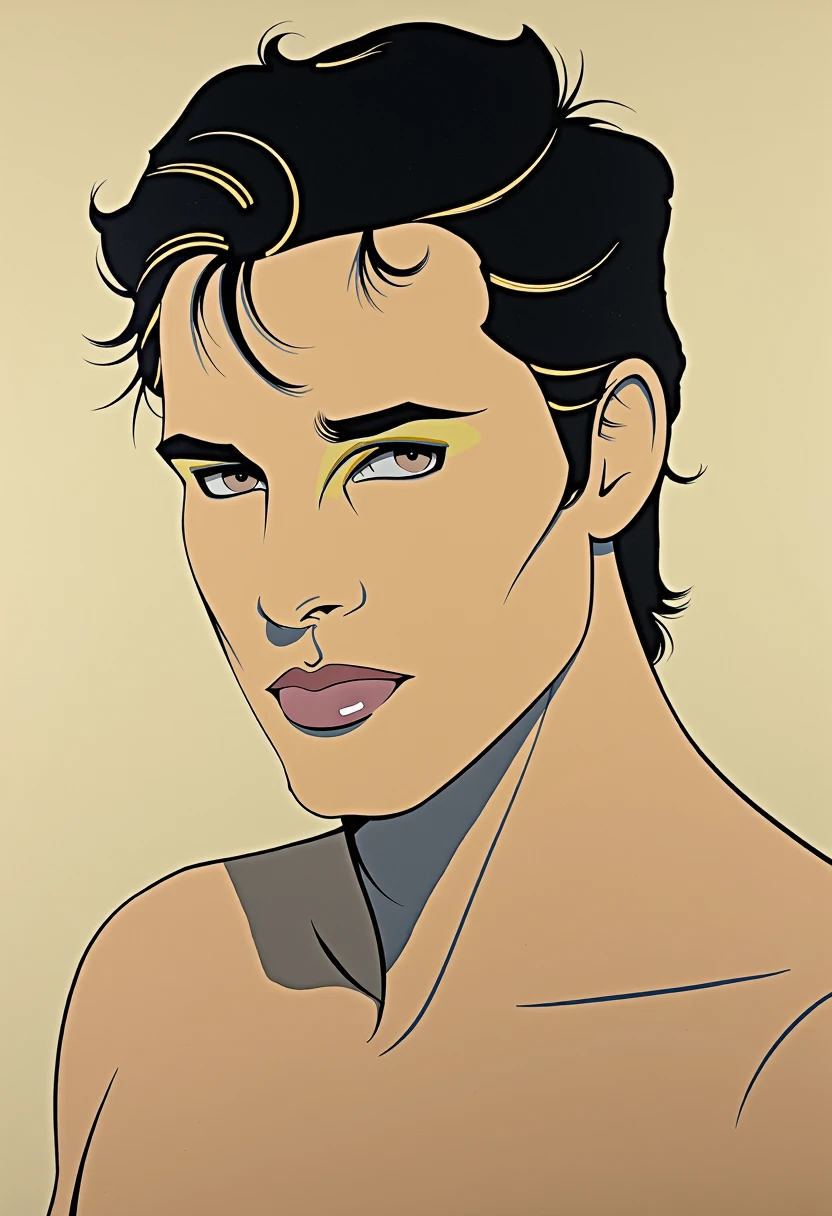 2 illustation of a handsome naked man, style of patricknagel, close-up face