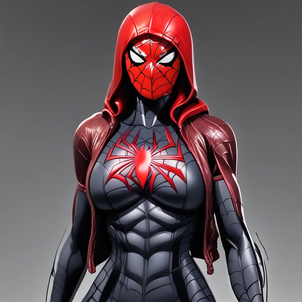 female,Black and white hair,Red metal mask,gun holster,combat boots,brown combat pants, hair hood city jacket ear piercing makeup ,arm tattoo smile, hair between eyes choker moon gradient hair hair behind ear.eyes eyeshadow full moon large breasts,jacket,body tattoos ear rings,red eyeliner,hooded,spider (symbol),short sleeves,bodysuit with spider print,long black , gloves,rings on fingers, hood,pink eyes, web,tattoo medium breasts night two-tone hair, hood up hooded bodysuit, hair between eyes,gradient hair hair behind ear.eyes eyeshadow full moon, ring solo focus black jacket outdoors, Red Hood outdoors,holding gun, Red Hood,, black bodysuit, Red Hood,metal mask,red hood metal mask, dc Red Hood, jason todd, black bodysuit, /Spider_Ayame/female, gloves, jacket, weapon, male focus, open clothes, black gloves, belt, pants, open jacket, gun, bodysuit, mask.female