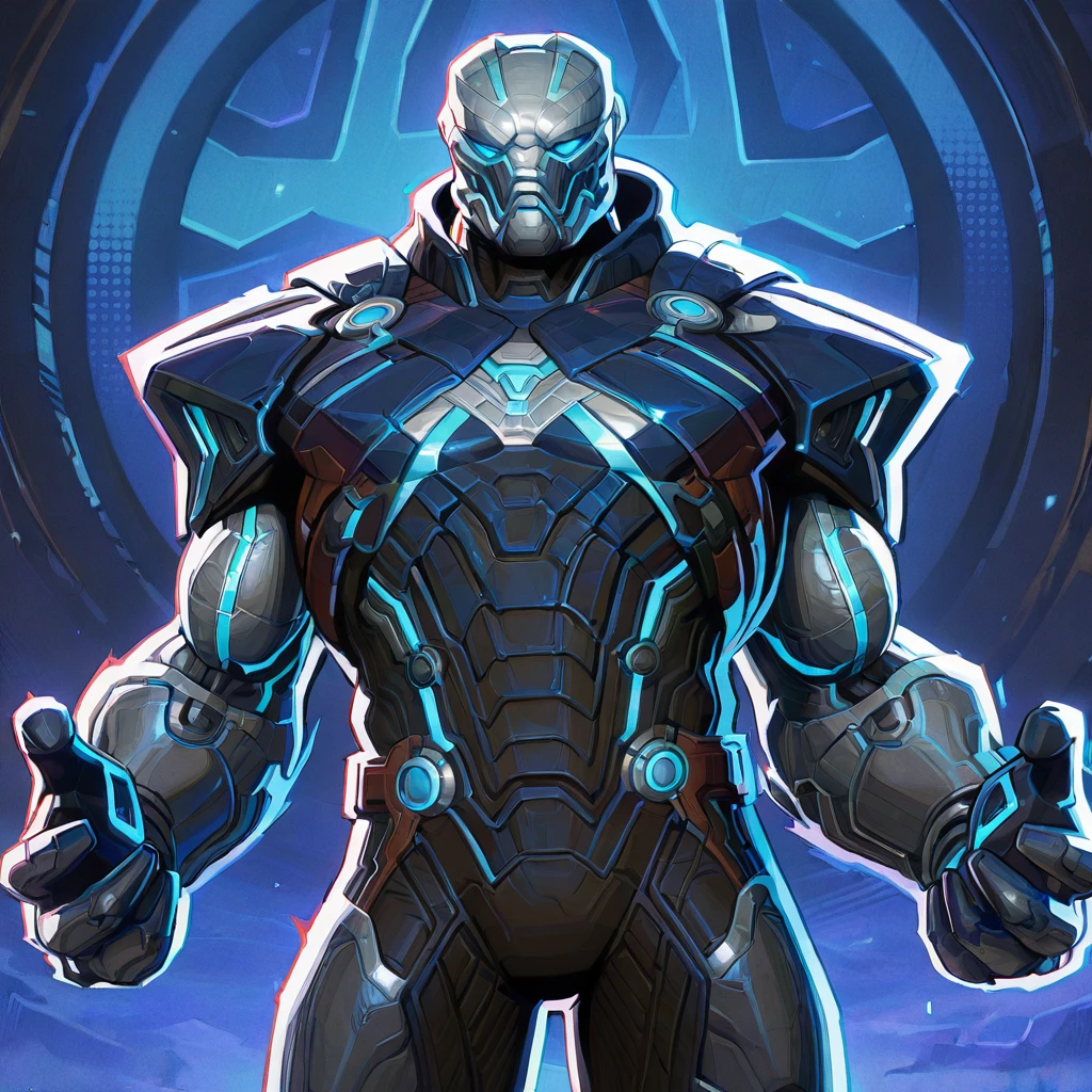 <lora:rivals:1>, mrvlrvls, solo , cowboy shot, <lora:0003apoklips:1>, apokalypse solo, 1boy, muscular, (biomechanical:0.3), male focus, armor