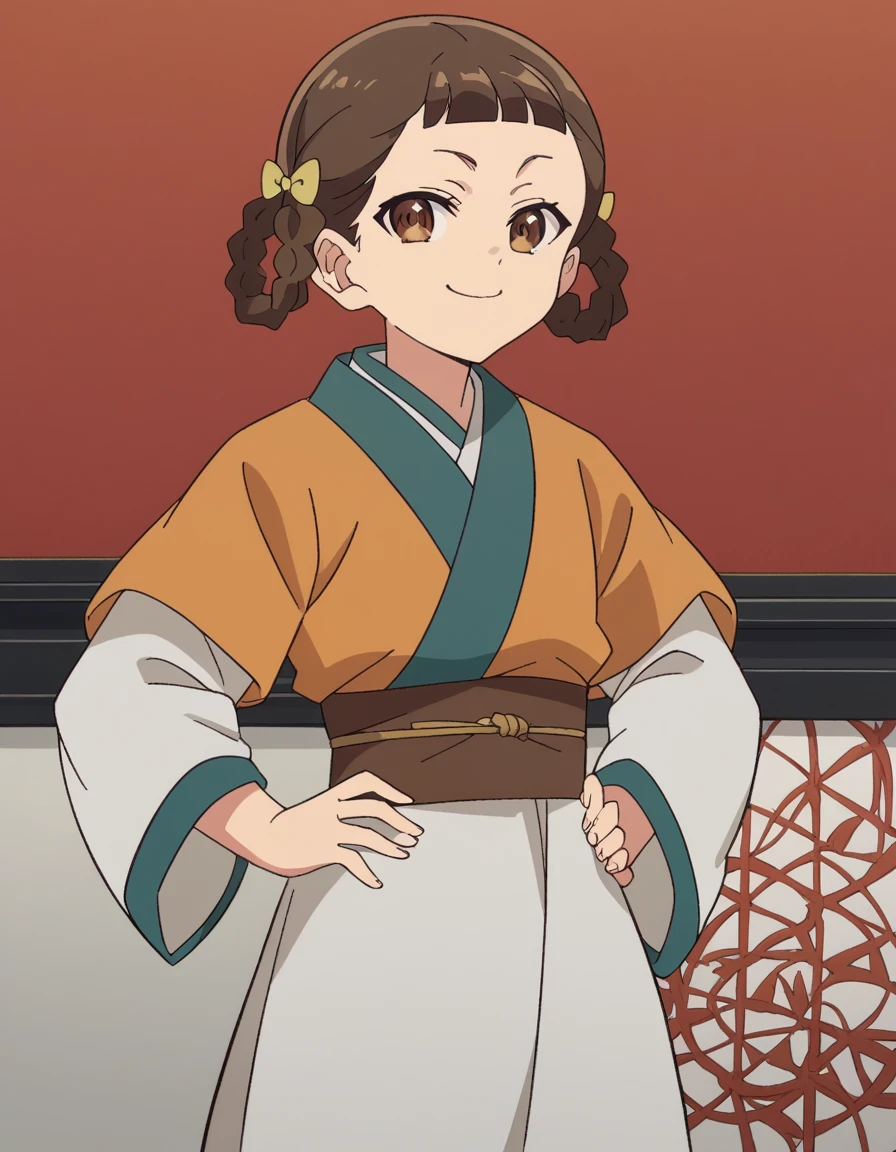score_9, score_8_up, score_7_up, source_anime, <lora:kusuriya-xiaolan-s1-ponyxl-lora-nochekaiser:1>, xiaolan, bangs, brown hair, hair ornament, brown eyes, braid, hair rings,, japanese clothes, robe, orange robe, long sleeves, skirt, white skirt,, museum, art exhibit, paintings, observing, quiet contemplation, cultural experience, smile, smug, hands on own hip,, looking at viewer, solo,, cowboy shot, solo