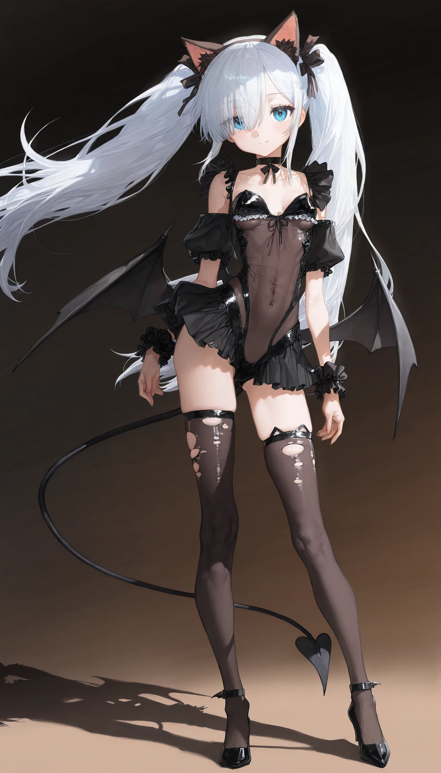 ((masterpiece, best quality)),concept art, Miss,, Detailed face,pointed ears, full body details, full of details, Very detailed, depth, many parts, long golden hair,Succubus。beautiful Miss, muscular body, vampire costume clothes, little devil wings。(blade and soul style)High heel,jewelry, braid, earrings,White background