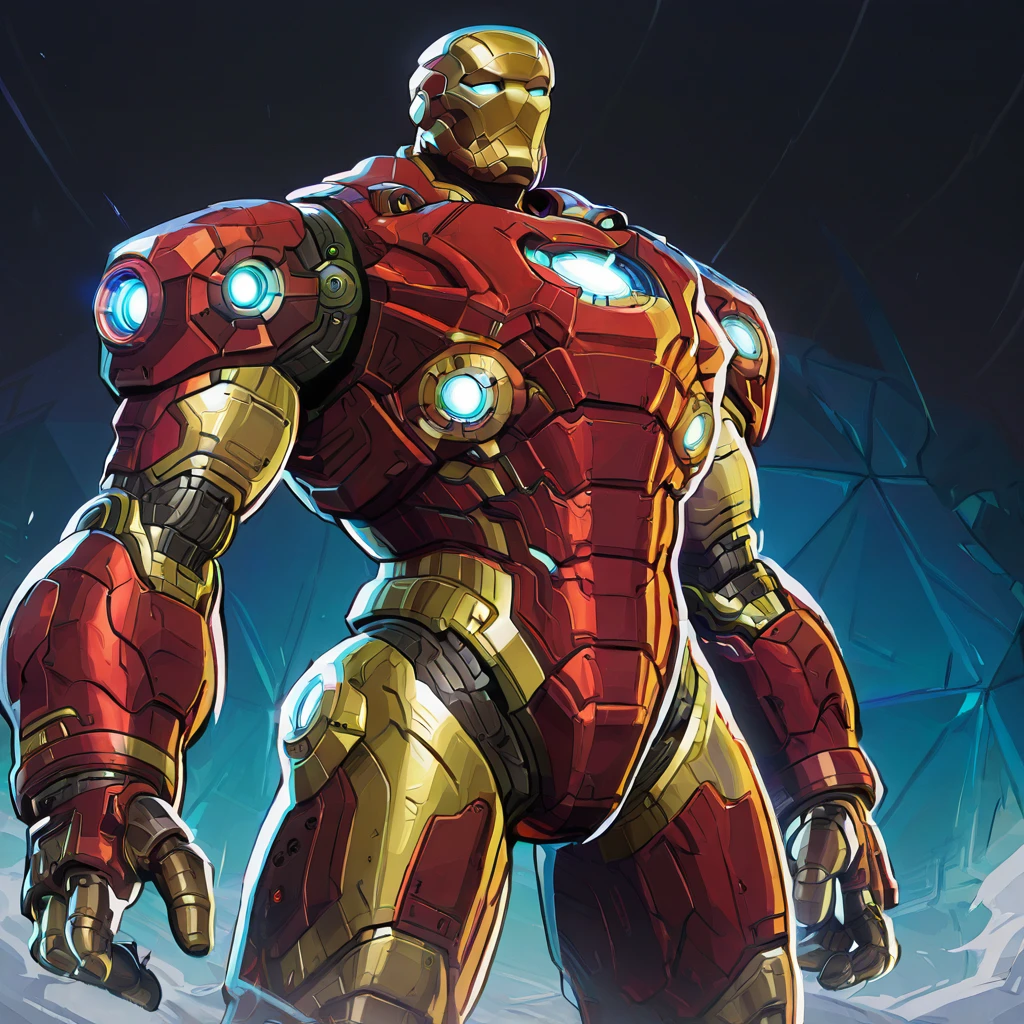 <lora:rivals:1>, mrvlrvls, solo , cowboy shot, <lora:HeavyTechILXL:0.55> ,h3avyt3ch, mecha, iron man, hulkbuster, exosuit