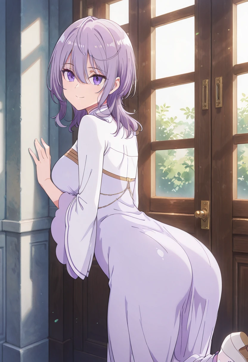 high res photograph, ultrasharp, 8K, masterpiece, looking at viewer, photograph from behind, very tight wet dress, thicc ass, perfect anatomy, wearing YUKATA, pink hair, seductive smile, beautiful face, BENDING OVER, SHOWING ASS, minimalist coloring