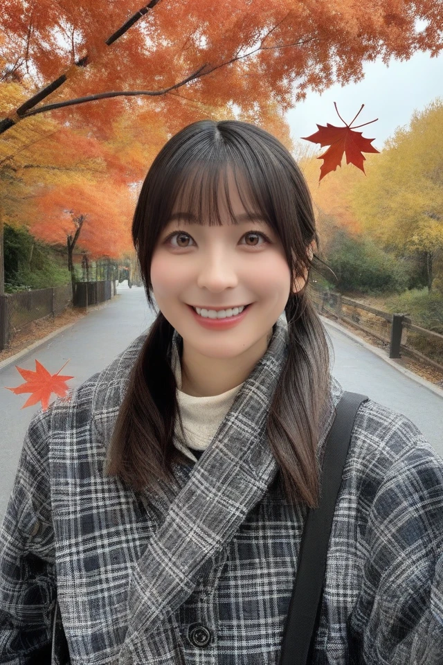 score_9,score_8_up,score_7_up,score_6_up,rating_explicit,8k,ultra detailed,
1girl,solo,tree,realistic,outdoors,black hair,autumn,bag,looking at viewer,brown eyes,day,autumn leaves,photo background,open mouth,lips,long hair,sky,scarf,real world location,plaid,smile,leaf,traditional media,scenery,teeth,twintails,coat,brown hair,ponytail,long sleeves,bottle,bangs,<lora:PONY-Hanashiro Nao:1>,