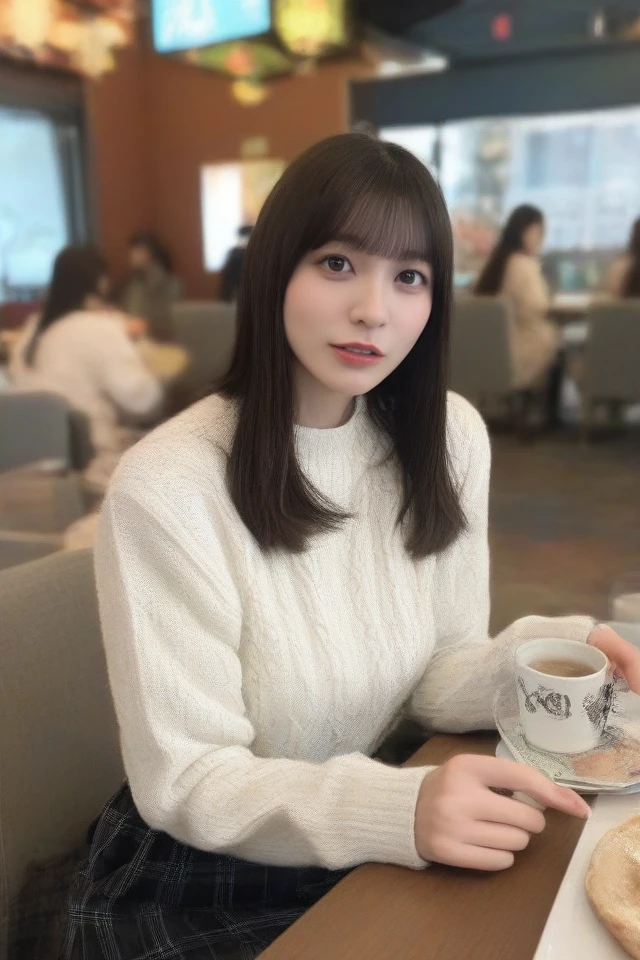 score_9,score_8_up,score_7_up,score_6_up,rating_explicit,8k,ultra detailed,
1girl,looking at viewer,solo focus,long hair,blurry,sweater,brown hair,realistic,table,blurry background,restaurant,plaid,photo background,brown eyes,bangs,indoors,sitting,black hair,skirt,lips,black eyes,depth of field,parted lips,<lora:PONY-Hanashiro Nao:1>,