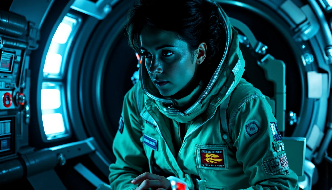 nostromo style,
woman wearing jumpsuit, airlock, science fiction, horror,
extremely detailed:1.2, sharp:1.2, bold outlines,
sharp focus, detailed face, clear eyes, Detailed perfect hand