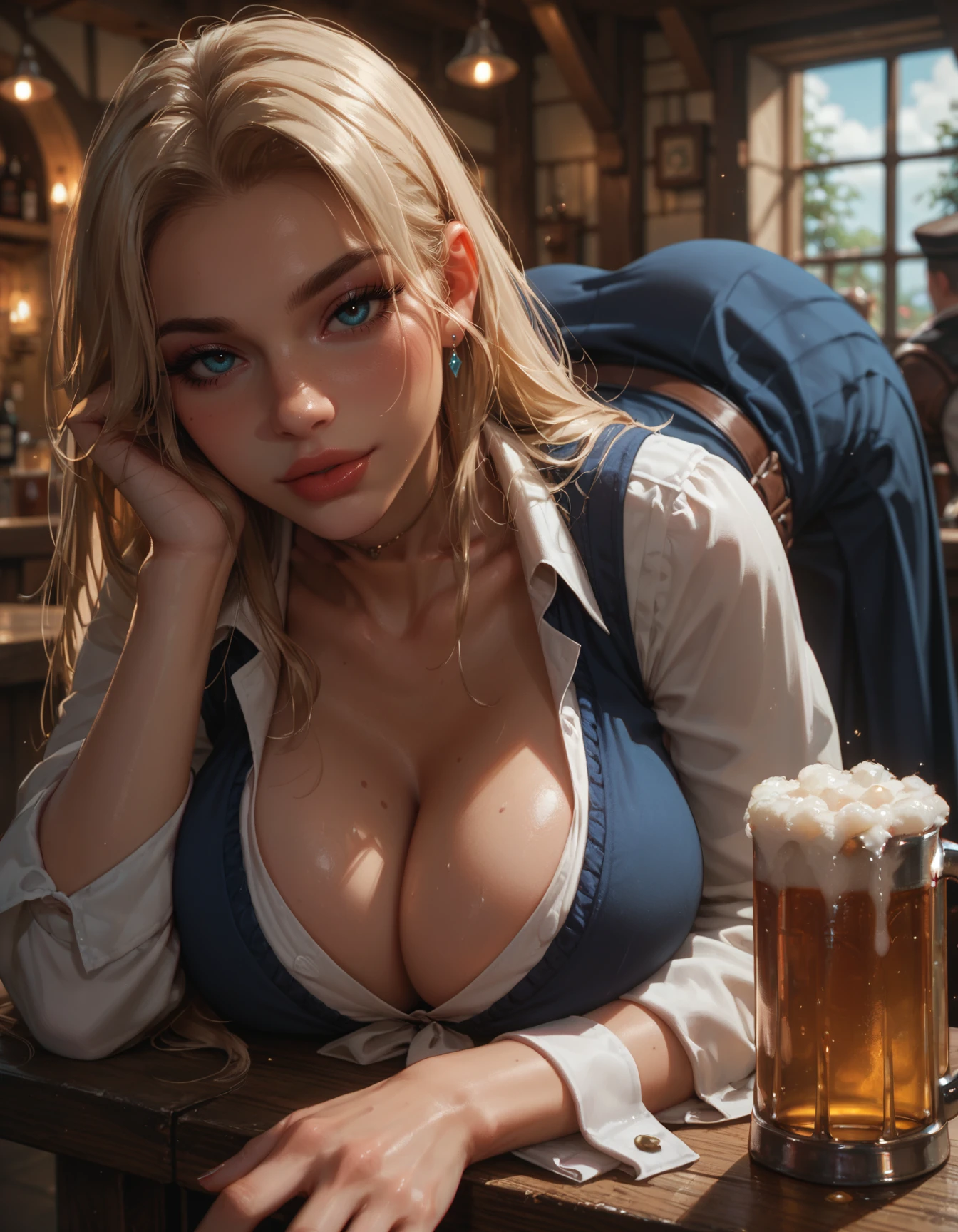 Raw, Analog, Nikon Z6, Award winning action photograph of

a gorgeous russian woman wearing a dress and tight corset covering ((small perky breasts)),  ((serving beer)), candle lit, ((small breasts))

19 years old, (short blond hair), blue eyes, working in a medieval tavern, volumetric fog

intricate detail, highres, detailed facial features, high detail, sharp focus, smooth, aesthetic, extremely detailed, ((freckles))

photo_\(ultra\), photorealistic, realistic, post-processing, max detail, roughness, real life, ultra realistic, photorealism, photography, 8k uhd, photography, SEMI-SILHOUETTE light, russian face,