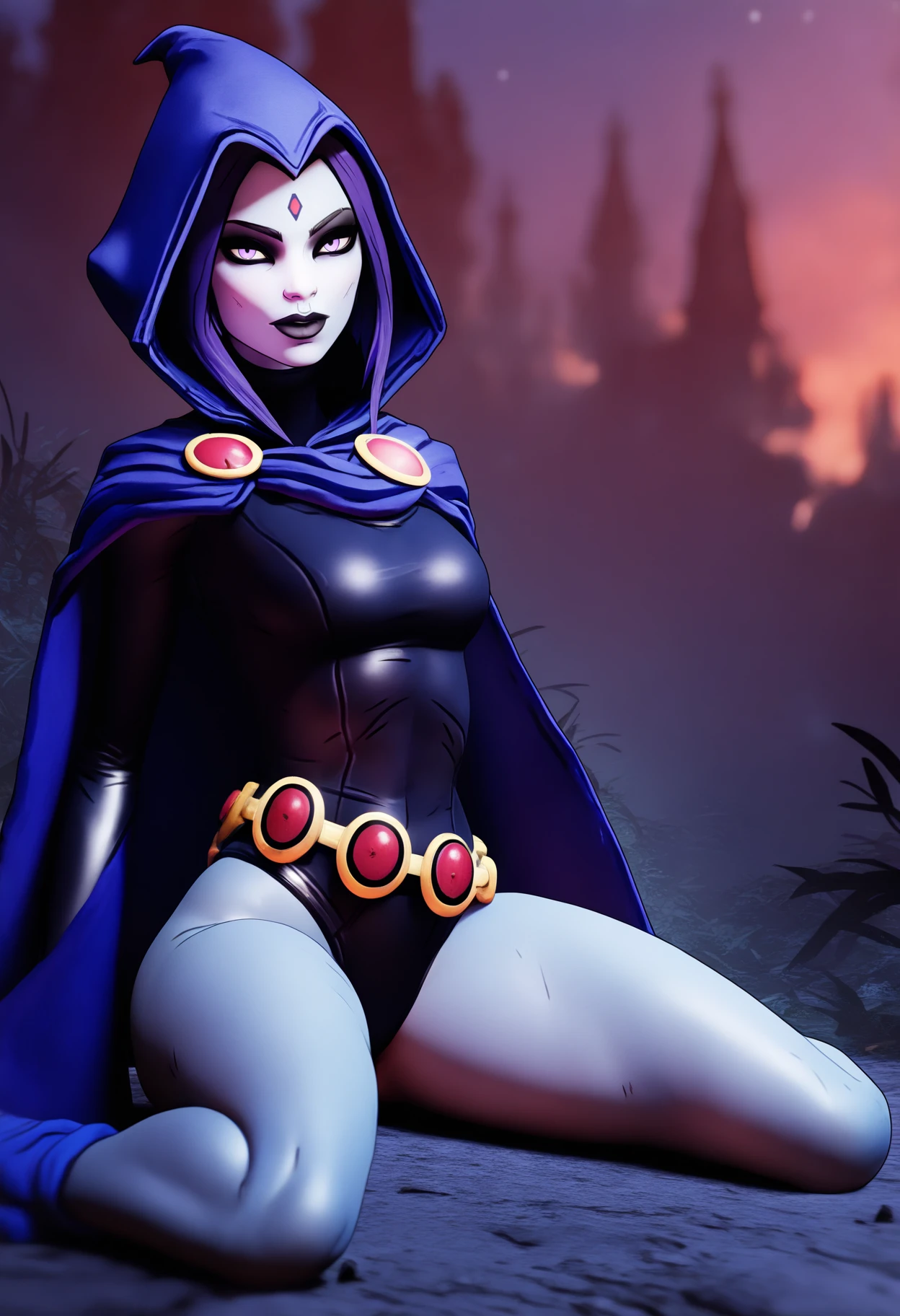 ((raven)), Dedc comics, con leotardo negro, sexy,(( Amazing tits)) ((parece un modelo 3d)) 
Delgado sexy,((una sola chica)) muslos grandes y torneados, lleva su ropa ajustada en el fondo se puede ver una ((noche)) ((de noche en el bosque))  ,8k, hiperrealista, todo parece un renderizado de motor irreal ((Vista de cuerpo completo)) Pose caliente perfecta para el, , Como estilo de renderizado de motor irreal, aesthetic, Sorprendentemente hermoso momento sincero, full body, vintage aesthetic, cuerpo completo,35mm film feel, 16k, lumen –ar 9:16 –v 5.1 –q 2 –c 6 –style raw ,Los muslos grandes torneados usan su ropa ajustada, (((tetas grandes)))((imagen de noche)) ((perfecto))