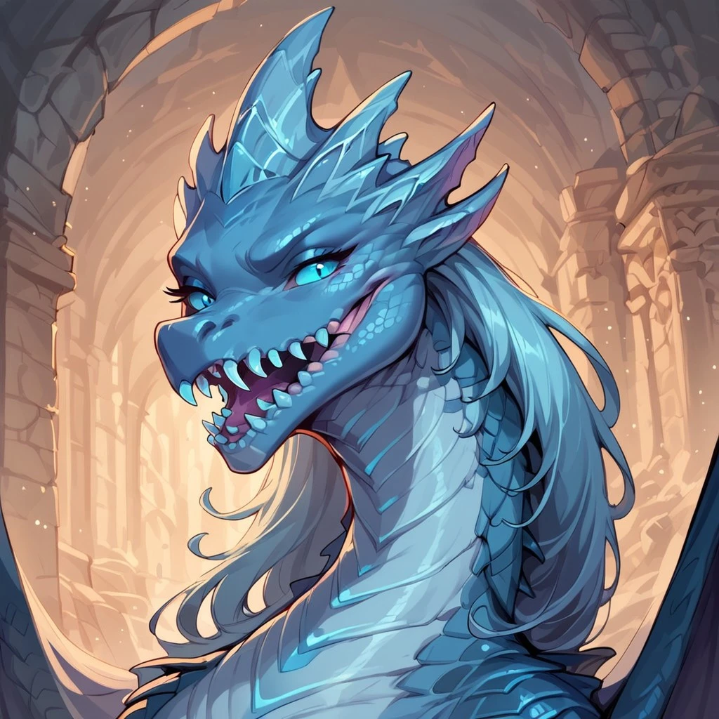 score_9, score_8_up, score_7_up, winter_wyvern_dota2, scales, dragon girl, blue skin, blue eyes