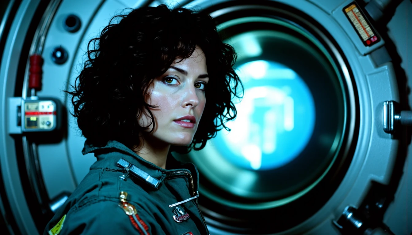nostromo style,
woman wearing jumpsuit, airlock, science fiction, horror,
extremely detailed:1.2, sharp:1.2, bold outlines,
sharp focus, detailed face, clear eyes, Detailed perfect hand