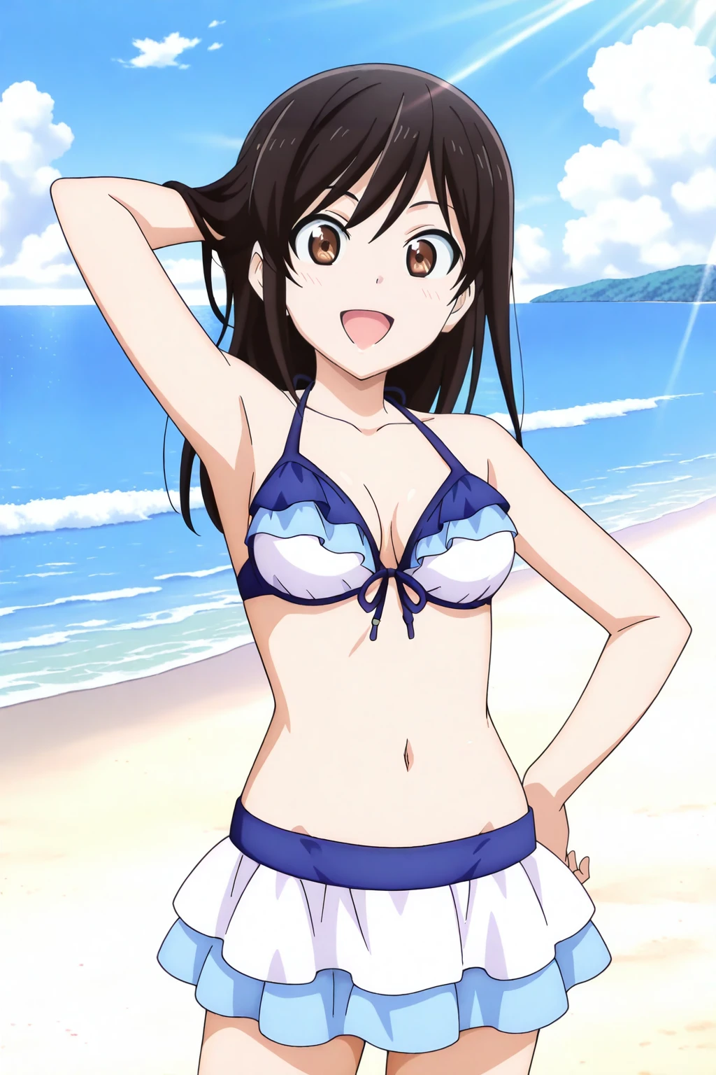 (((pixel-perfect, detail-perfect))), solo, 1girl, osaka shizuku, eyes azzur, smile, sauna, bikini, armpit, sauna, medium filesize, ultra High Qality