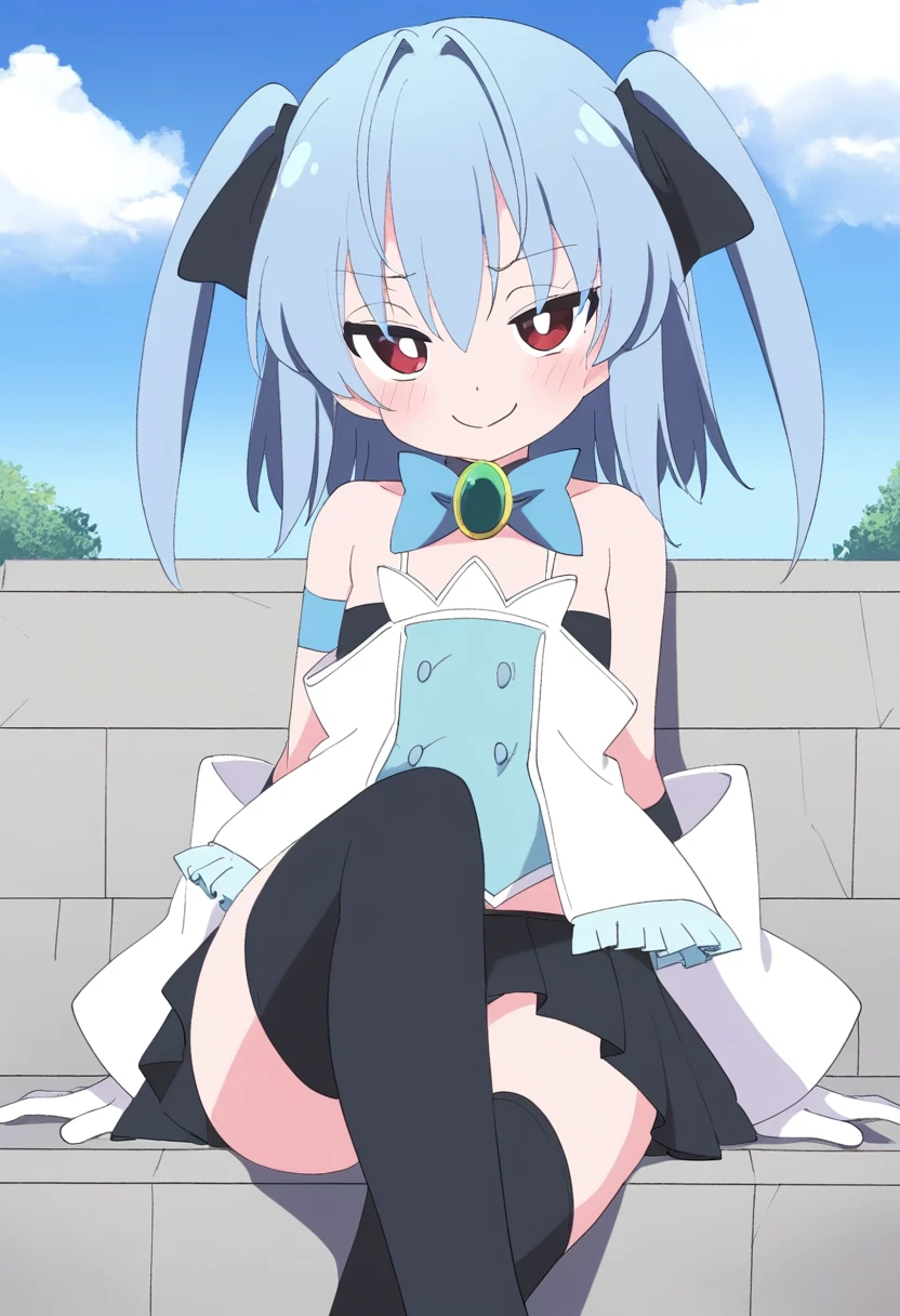 masterpiece, highest quality, soft lighting, confused, looking at the viewer, one person,  Thighhighs, big breasts, shrug \whole body,((amount)) (((Extra-thick thighs,standing with legs spread apart)), Overgrown ruins, Mountain,(NSFW),((nude:1.5)),((I&#39;m watching you)),Shadowverse ,Alice Kurobane,twin tails,Completely naked.