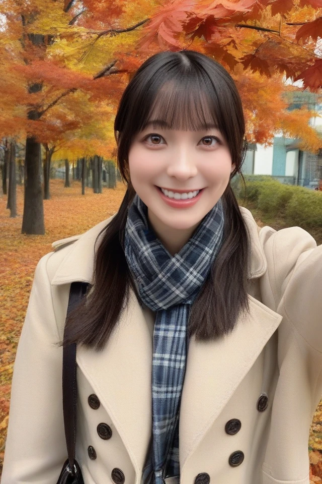 score_9,score_8_up,score_7_up,score_6_up,rating_explicit,8k,ultra detailed,
1girl,solo,tree,realistic,outdoors,black hair,autumn,bag,looking at viewer,brown eyes,day,autumn leaves,photo background,open mouth,lips,long hair,sky,scarf,real world location,plaid,smile,leaf,traditional media,scenery,teeth,twintails,coat,brown hair,ponytail,long sleeves,bangs,<lora:PONY-Hanashiro Nao:1>,