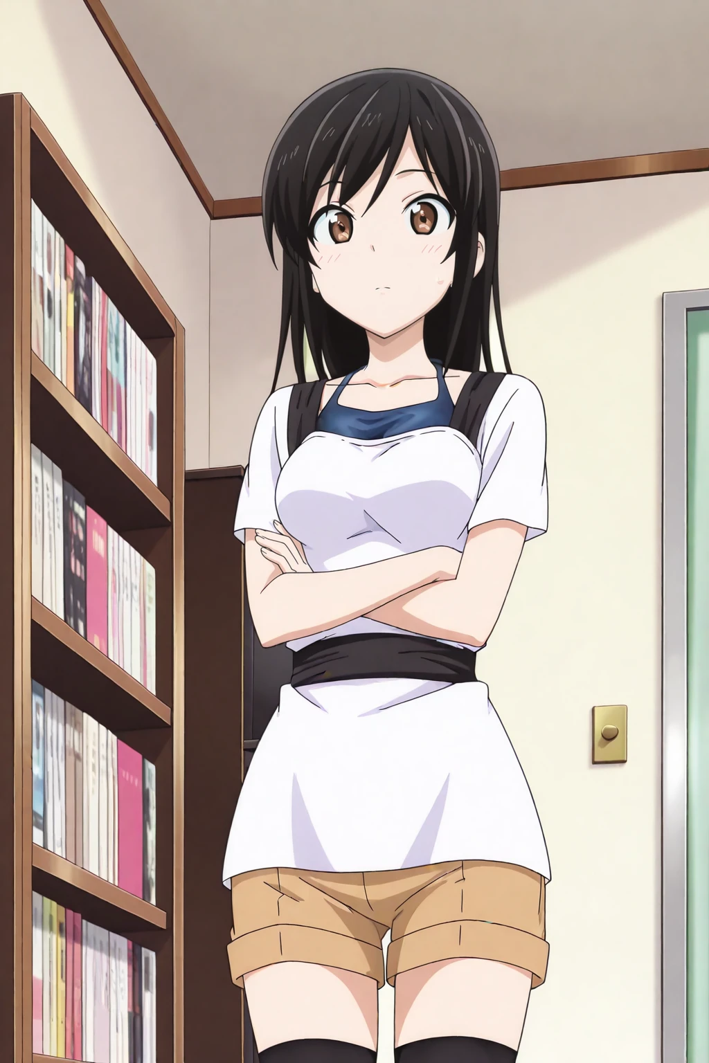 masterpiece, highest quality, High resolution,takarada rikka,1 girl, black hair,blue eyes,white cardigan,red ribbon,black mini skirt,sexy pose,looking at the viewer,,in the center of the image, (lively_color:1.2) (beautiful_medium breasts:1.3), (beautiful_face:1.4),(slim_waist),(beautiful_thighs:1.5),
