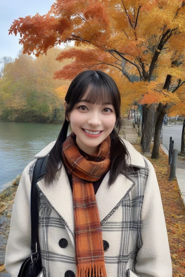 score_9,score_8_up,score_7_up,score_6_up,rating_explicit,8k,ultra detailed,
1girl,solo,tree,realistic,outdoors,black hair,autumn,bag,looking at viewer,brown eyes,day,autumn leaves,photo background,open mouth,lips,long hair,sky,scarf,real world location,plaid,smile,leaf,traditional media,scenery,teeth,twintails,coat,brown hair,ponytail,long sleeves,bangs,<lora:PONY-Hanashiro Nao:1>,