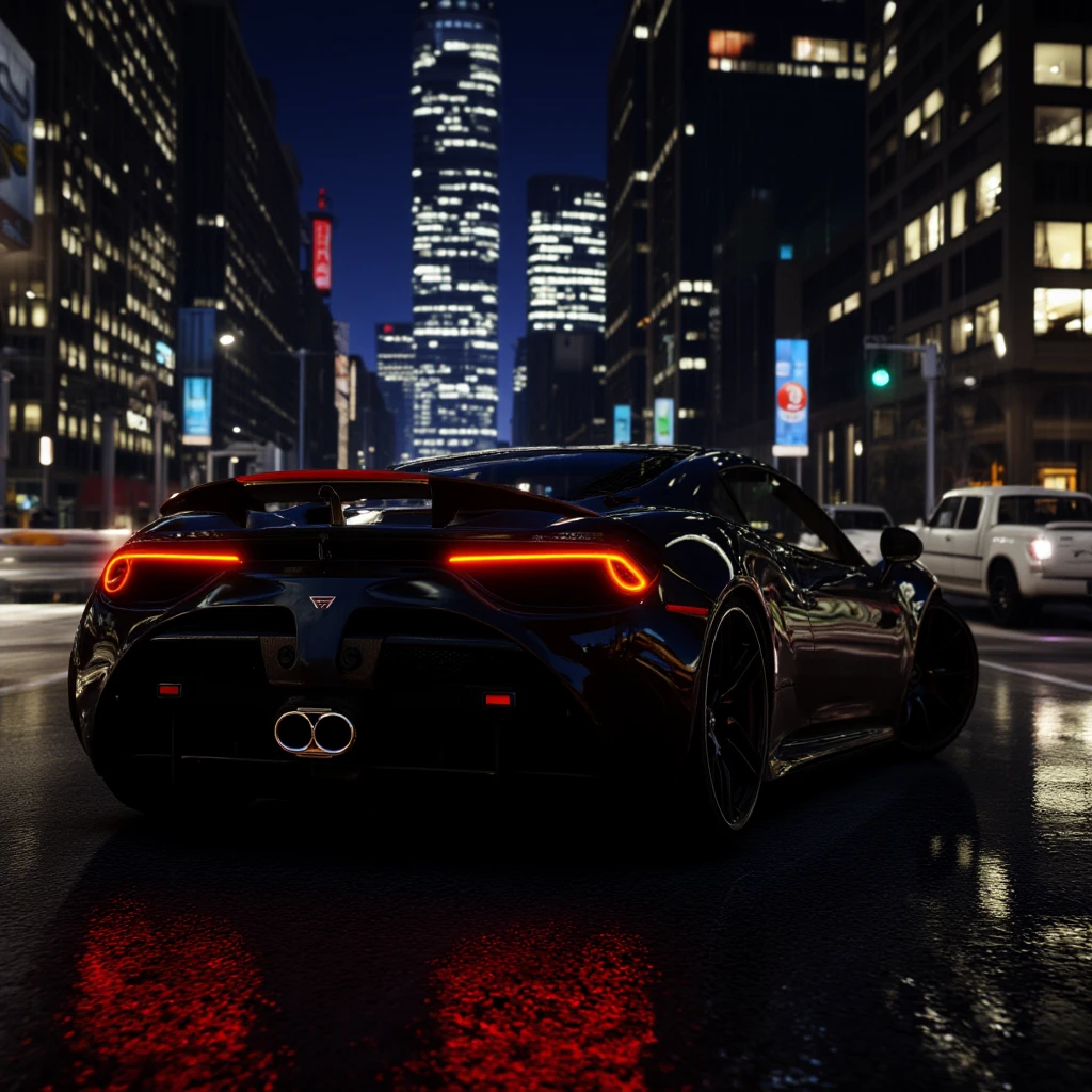 UHD, 4k, ultra detailed, cinematic, a photograph of <lora:cinematic gta style v1:0.9>
A different perfect unique motion picture image of a car from behind is driving down a city street at night, action-adventure movie themed style, sharp, detailed, epic cinematic photorealism style, artistic creative style, dramatic cinematic light style, cinematic color style, Grand Theft Auto style, GTA style, outdoors, sky, no humans, night, ground vehicle, building, scenery, motor vehicle, rain, city, sign, car, road, cityscape, vehicle focus, lamppost, street, sports car, real world location, city lights, traffic light, headlight, crosswalk, night sky, reflection, skyscraper
, epic, beautiful lighting, inpsiring