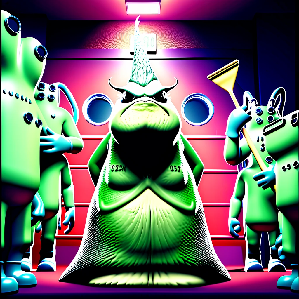 The Goosebumps Crew,Monsters hanging out in the recording booth (((goosebumps art by tim jacobus))),(((very detailed))),Werewolf,slime dripping on the floor