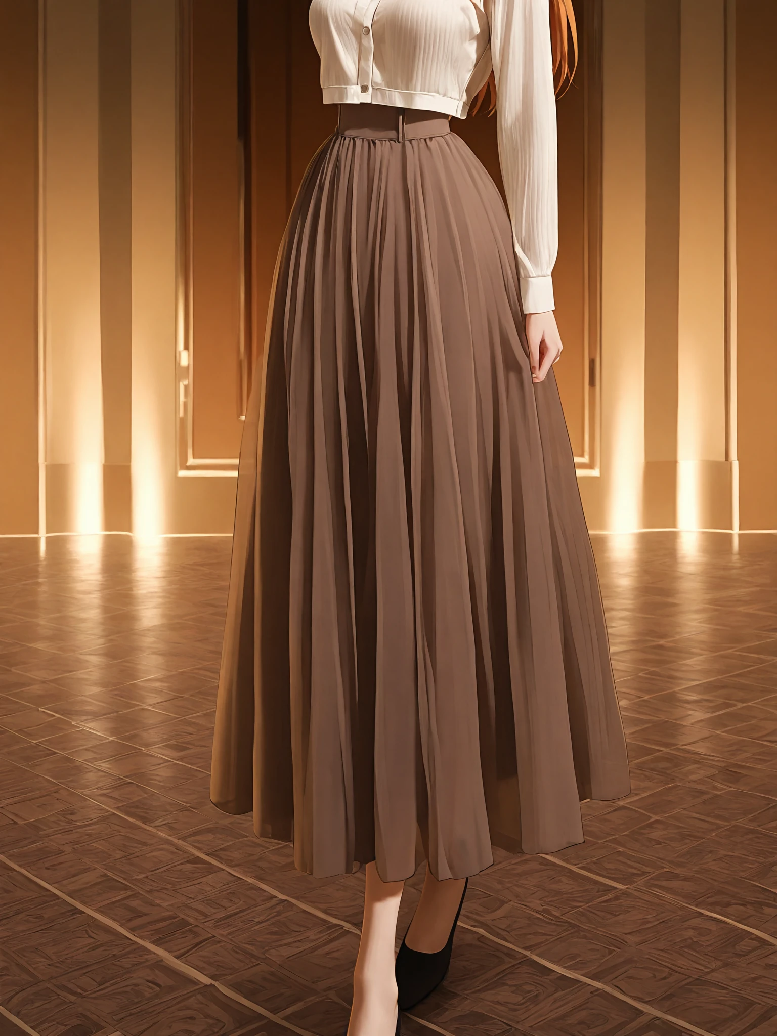 anime coloring,souryuu asuka langley,zPDXL,masterpiece,best quality,indoors,1girl,skinny,long hair,breasts,nude,cropped jacket,<lora:Tulle_skirt-000016:0.6>,dress shirt,head out of frame,tulle_skirtv1il,see-through,shoes,long skirt,Tulle_skirt,