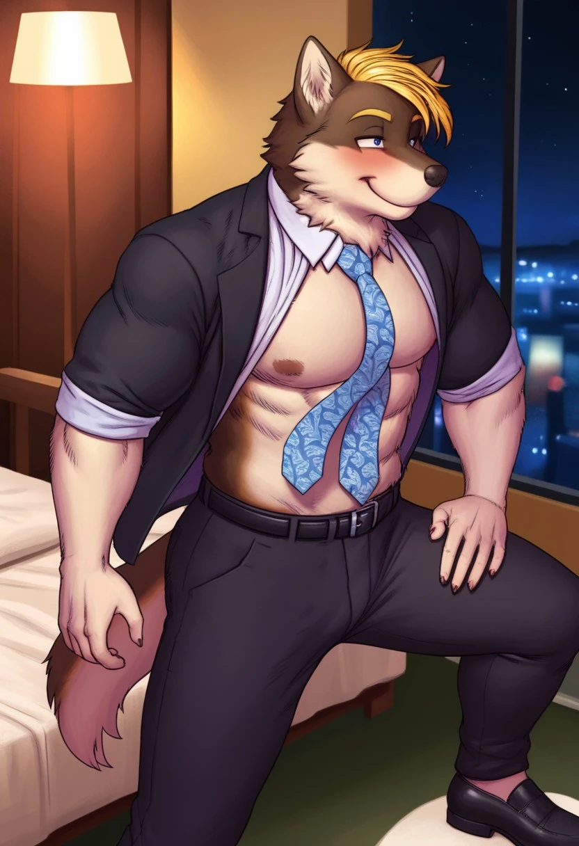 POV, kemono, correct anatomy, furry, furrie, male, (((a den (Chow chow), male, dark brown coat, a green eyes, fluffy, blue horns, little fuzzy tail curled))). Naked body, no clothes, canine genitalia, erection, in bed, less muscles, sensual, cum, milk splashed and poured on the body, expression of pain, penetration, extremely detailed art, tesudo, flashy colors, professional photos, various angles, detailed scenery, hd, dark shadows, dark lighting, more seductive ambience, ultra 8k, HDR.