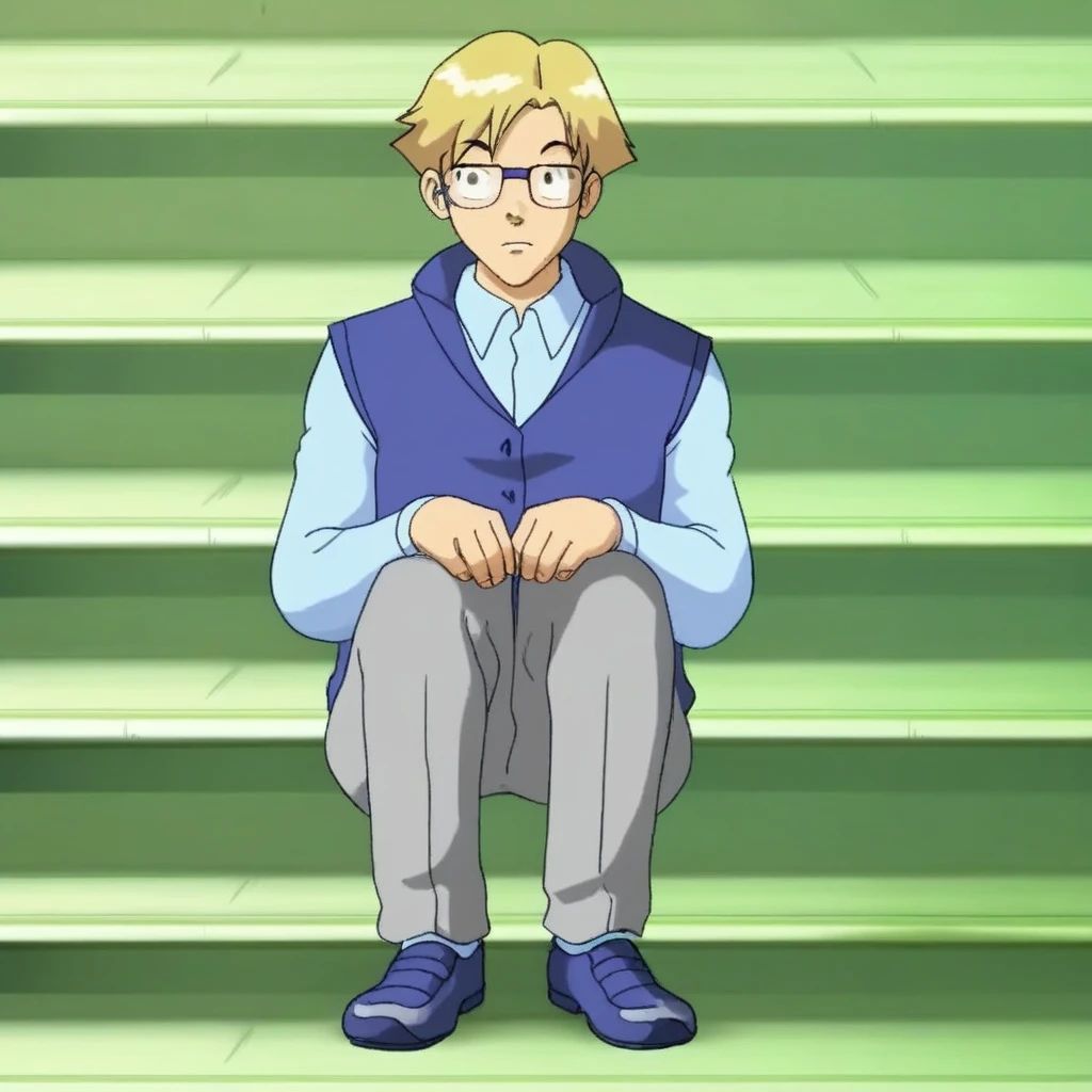 Solo, 1boy, Male focus, Antonio, Blonde Hair, Glasses, Collared Shirt, Vest, Pants, Shoes, Full Body,