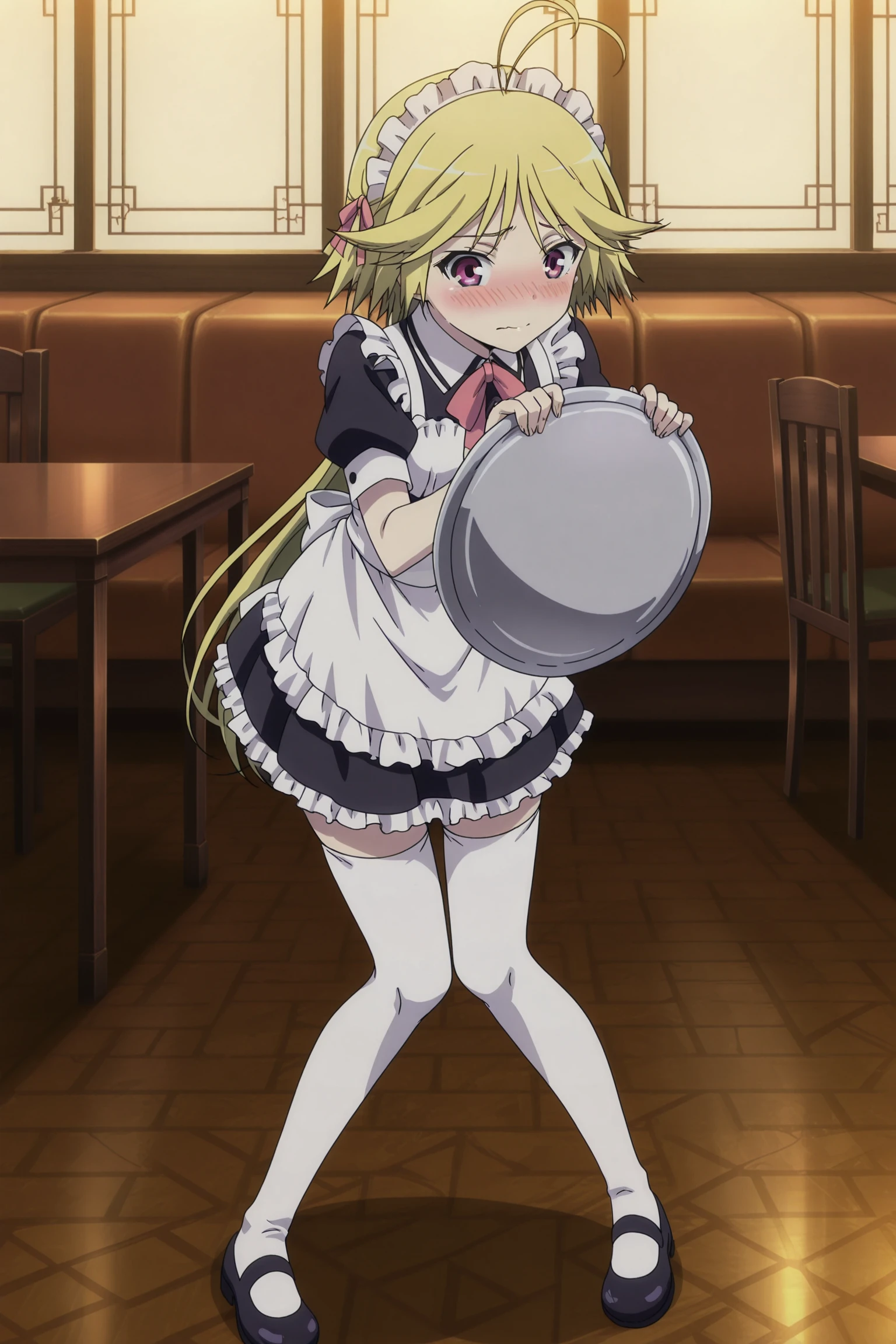 best quality,  fille, cat ears, lemon yellow hair, Longhaire, Pattes extra-longues, two side up, squat, fille pee in the toilet, Peeing, Peeing self, linear pee, regarder en bas, mode ta, col marin, sleeveless, [eyes closed: (regard vide:1.3):11], (flush:1.5), (tears:0.6), photo de tout le corps, from the bottom