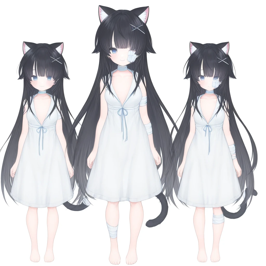 girl,cat ears ,big boobs ,black hair ,red eyes ,long hair ,messy hair,hair between eyes ,(full body ,standing ,micro bikini ,bare shoulders ,sleeveless,bare feet ,bare legs)