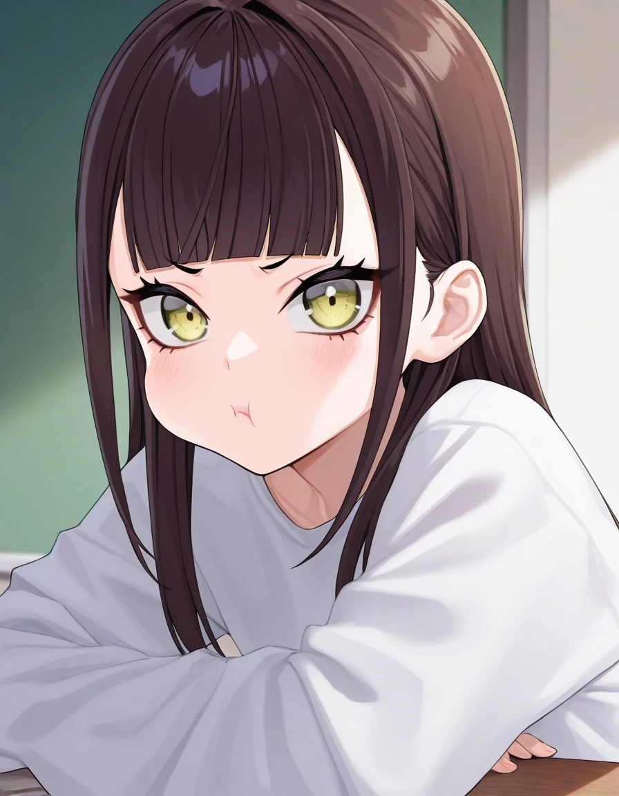 1girl, short bangs, blunt bangs, pout, clear brown hair, blunt sidelocks,
<lora:benantoka_style_illustrious_v1:1.2>