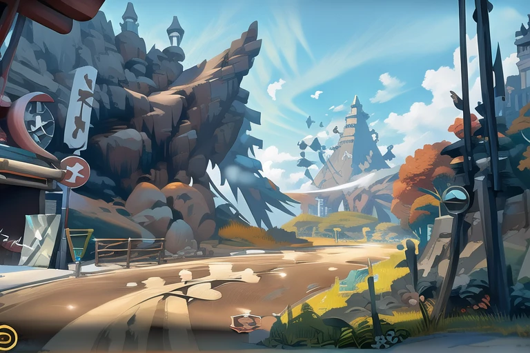 2D ConceptualDesign,<lora:sky_world:1.2>,under_bridge,railroad tracks,(cityscape:1.2),railroad,workshop,phone booth,bird,scenery,mountain,whale,sky,<lora:Stylized Concept design CG:0.8>,<lora:aki:1>,sky world,